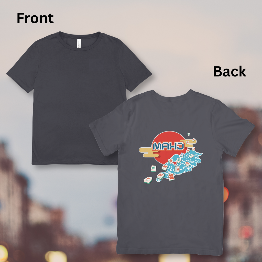 Mahjong Wave Graphic Tee with Back Graphic — Retro Sun Mahjong Tiles Oversized T-Shirt