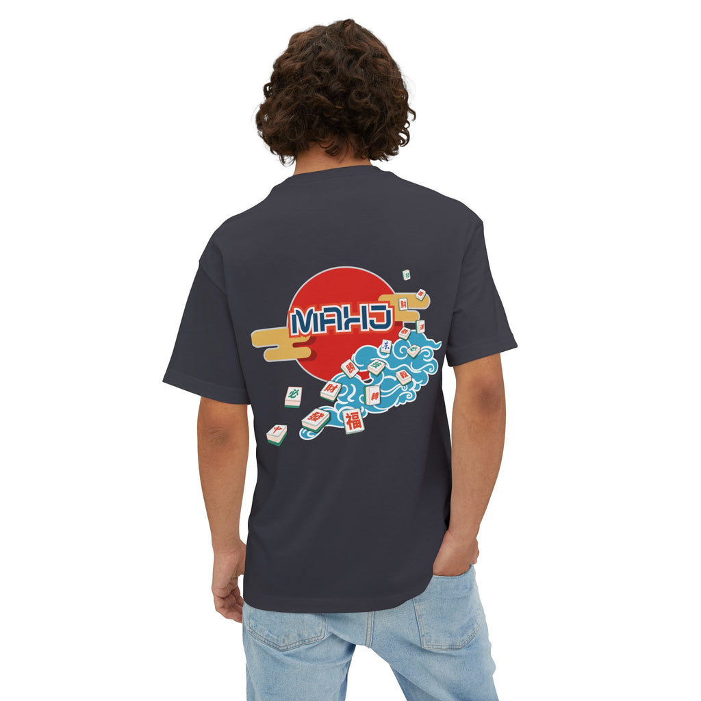 Mahjong Wave Graphic Tee — Retro Sun Mahjong Tiles Oversized T-Shirt