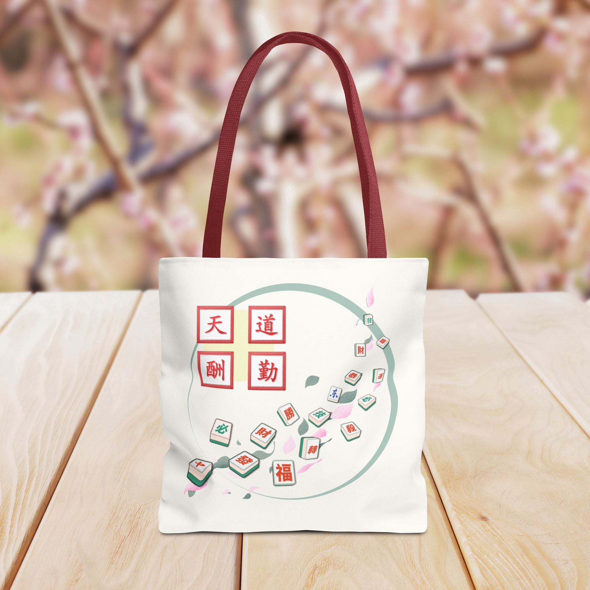 Mahjong Tiles Tote Bag — Zen Mahjong Design with Chinese Characters