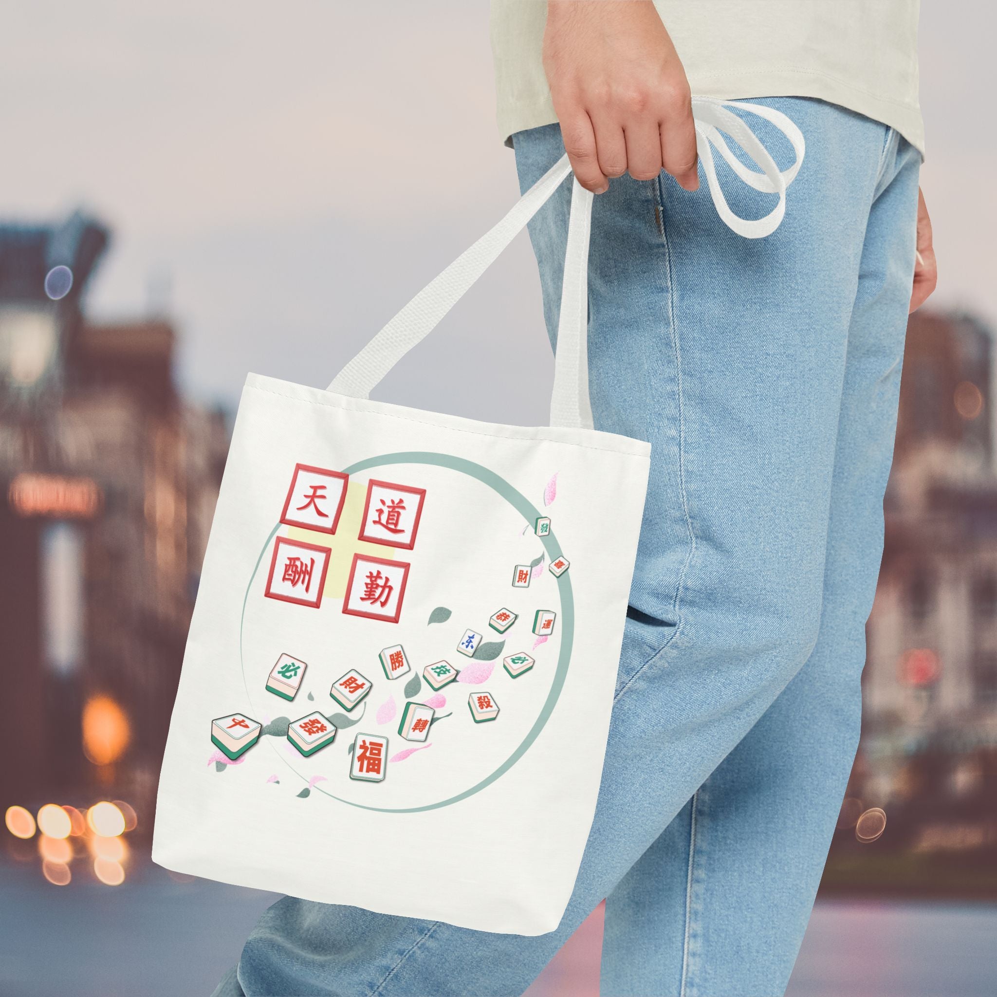 Mahjong Tiles Tote Bag — Zen Mahjong Design with Chinese Characters