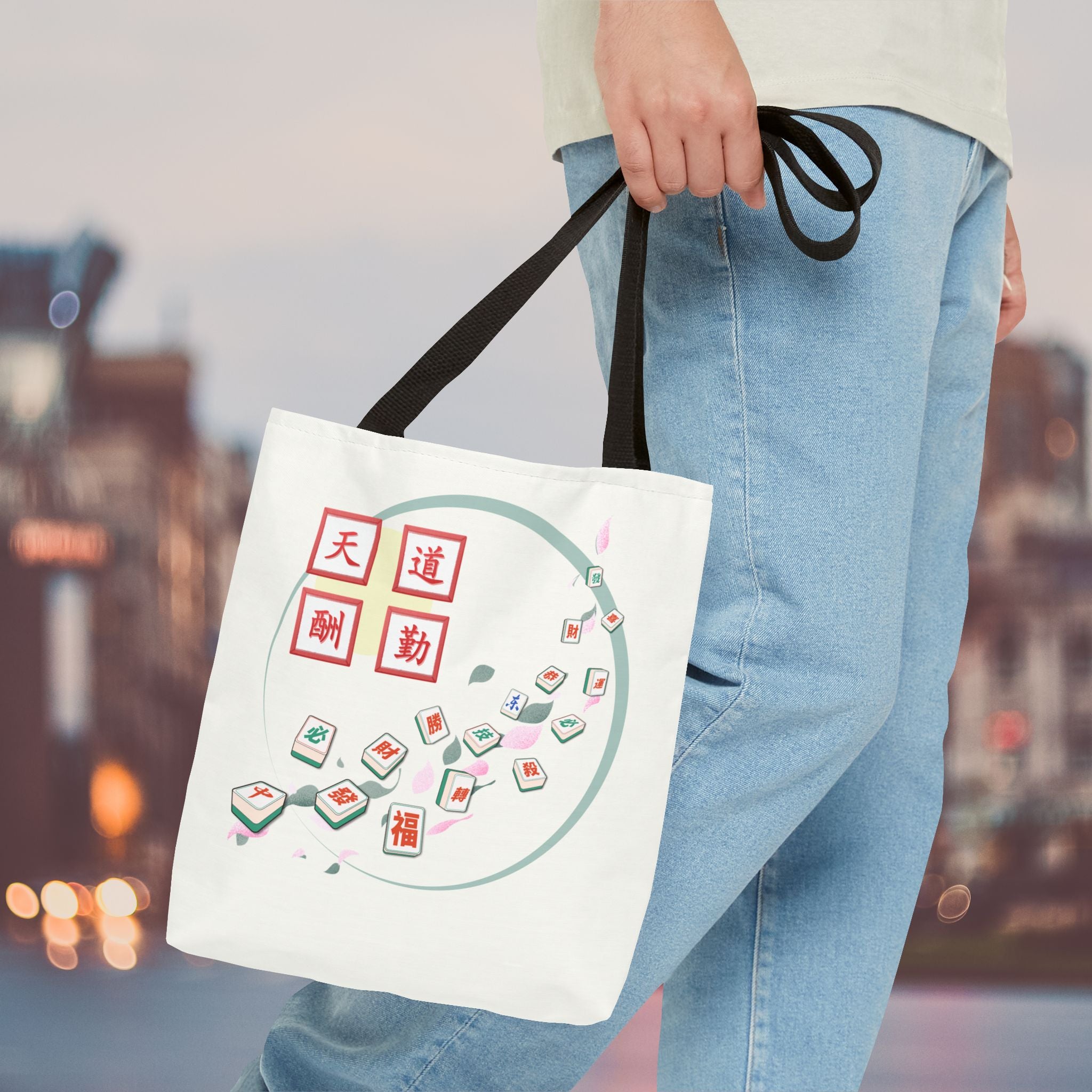 Mahjong Tiles Tote Bag — Zen Mahjong Design with Chinese Characters