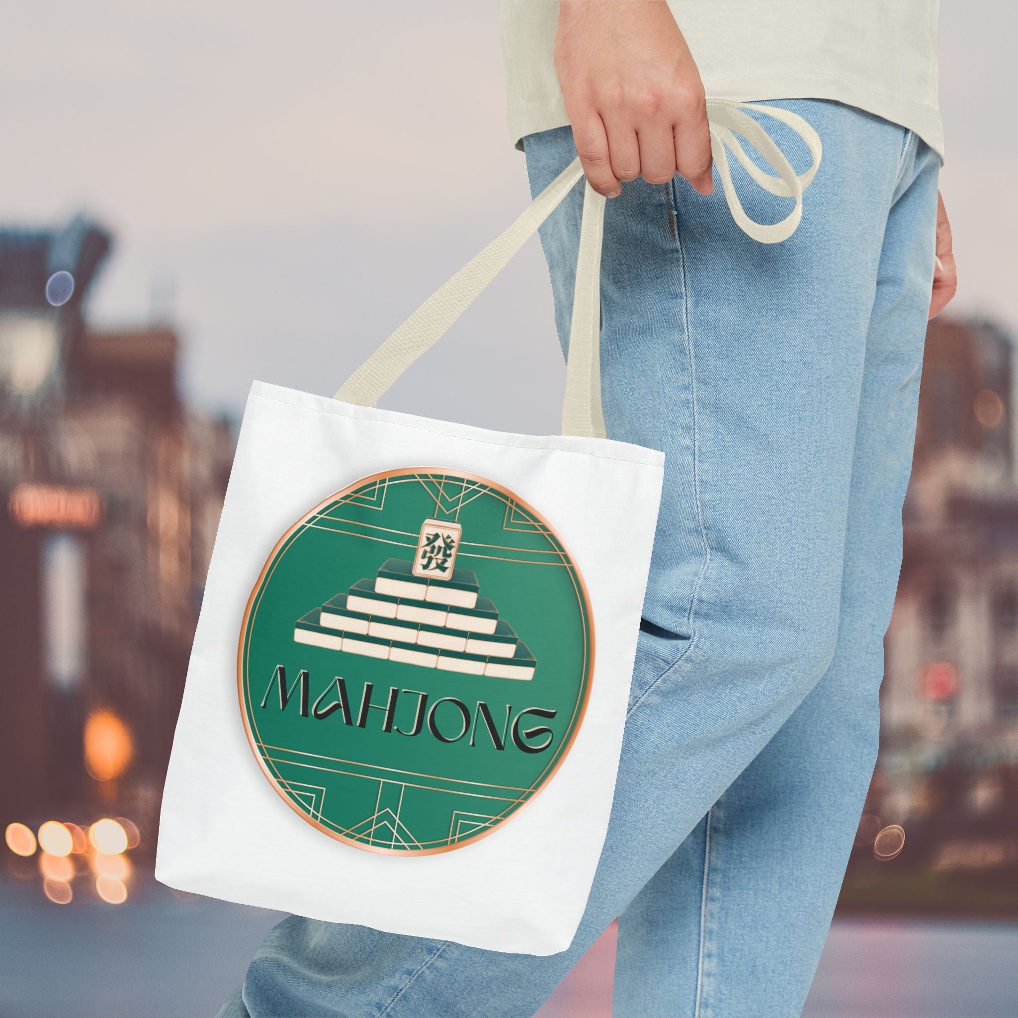 Mahjong Tote Bag — Vintage Green Mahjong Tile Design