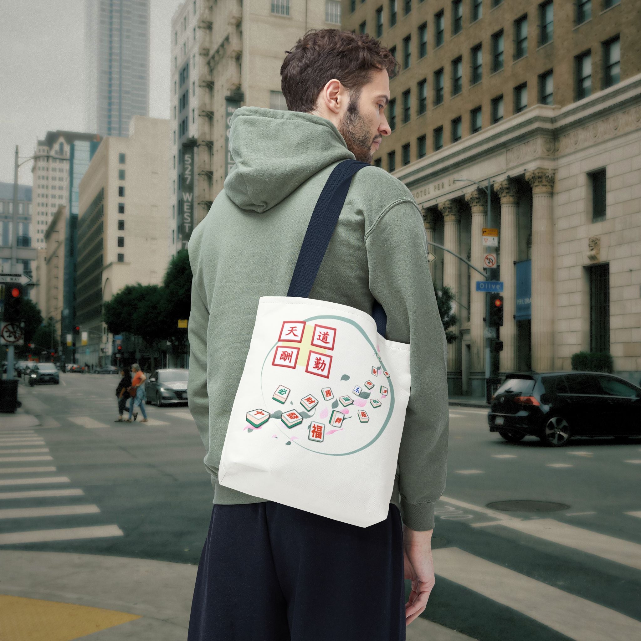 Mahjong Tiles Tote Bag — Zen Mahjong Design with Chinese Characters