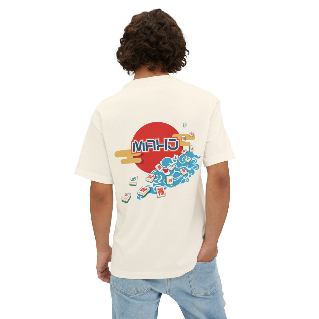 Mahjong Wave Graphic Tee — Retro Sun Mahjong Tiles Oversized T-Shirt