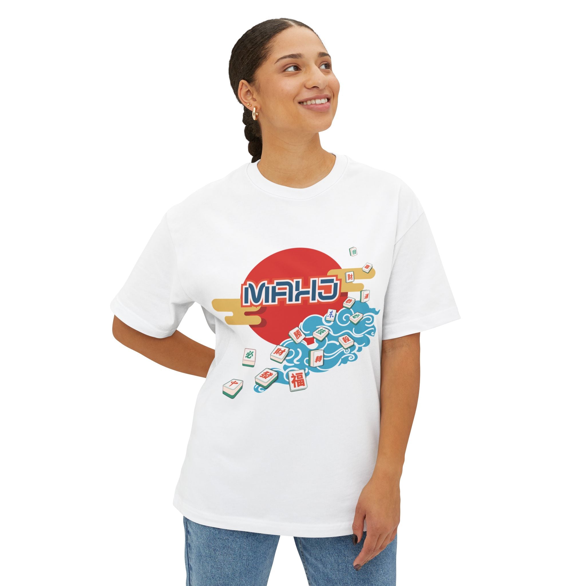 Mahjong Wave Tee with Front Graphic — Japanese-Inspired Mahjong Graphic T-Shirt