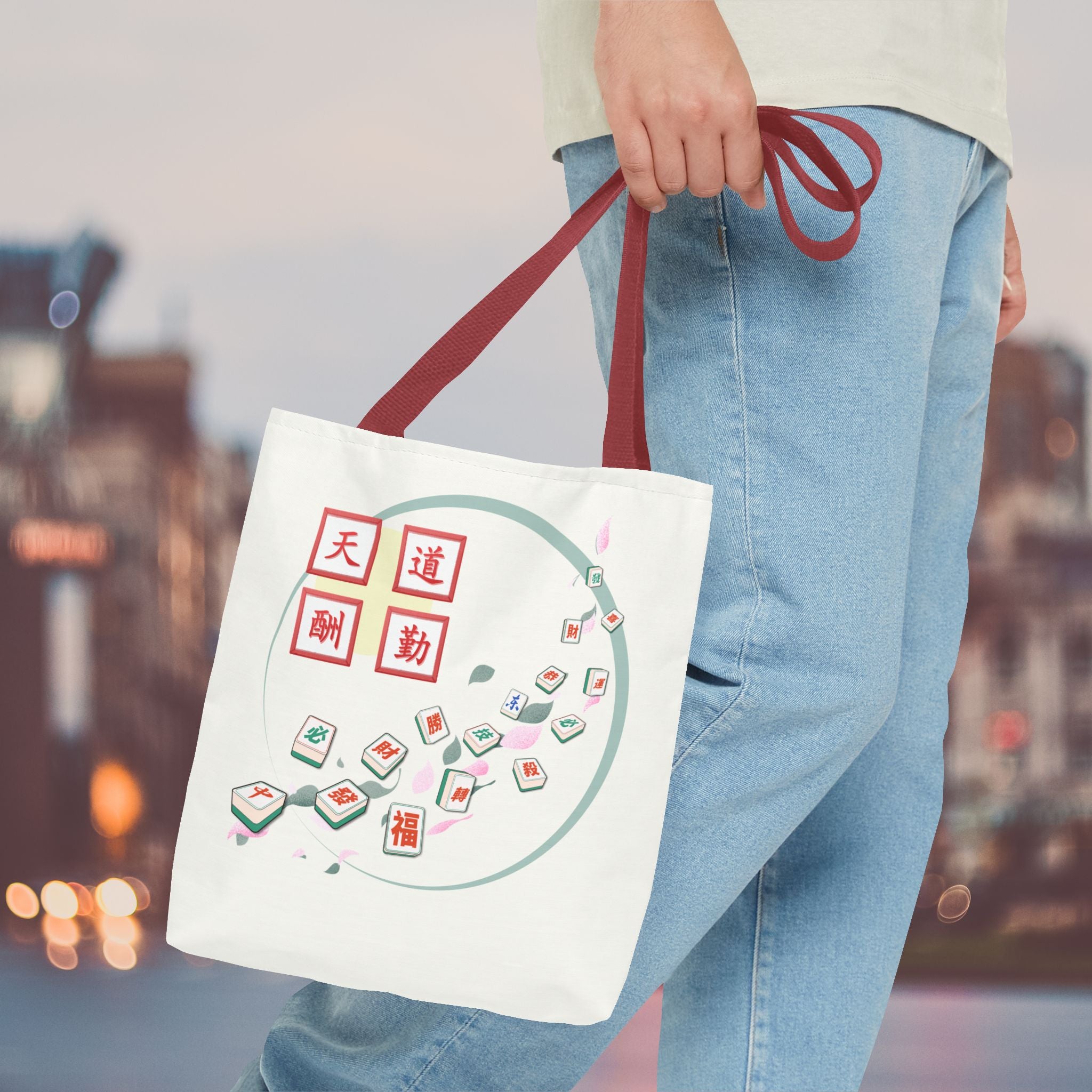 Mahjong Tiles Tote Bag — Zen Mahjong Design with Chinese Characters