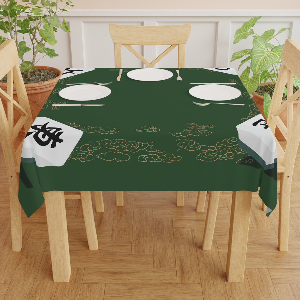 Mahjong Tile Tablecloth – Green Chinese Mahjong Game Night Table Cover
