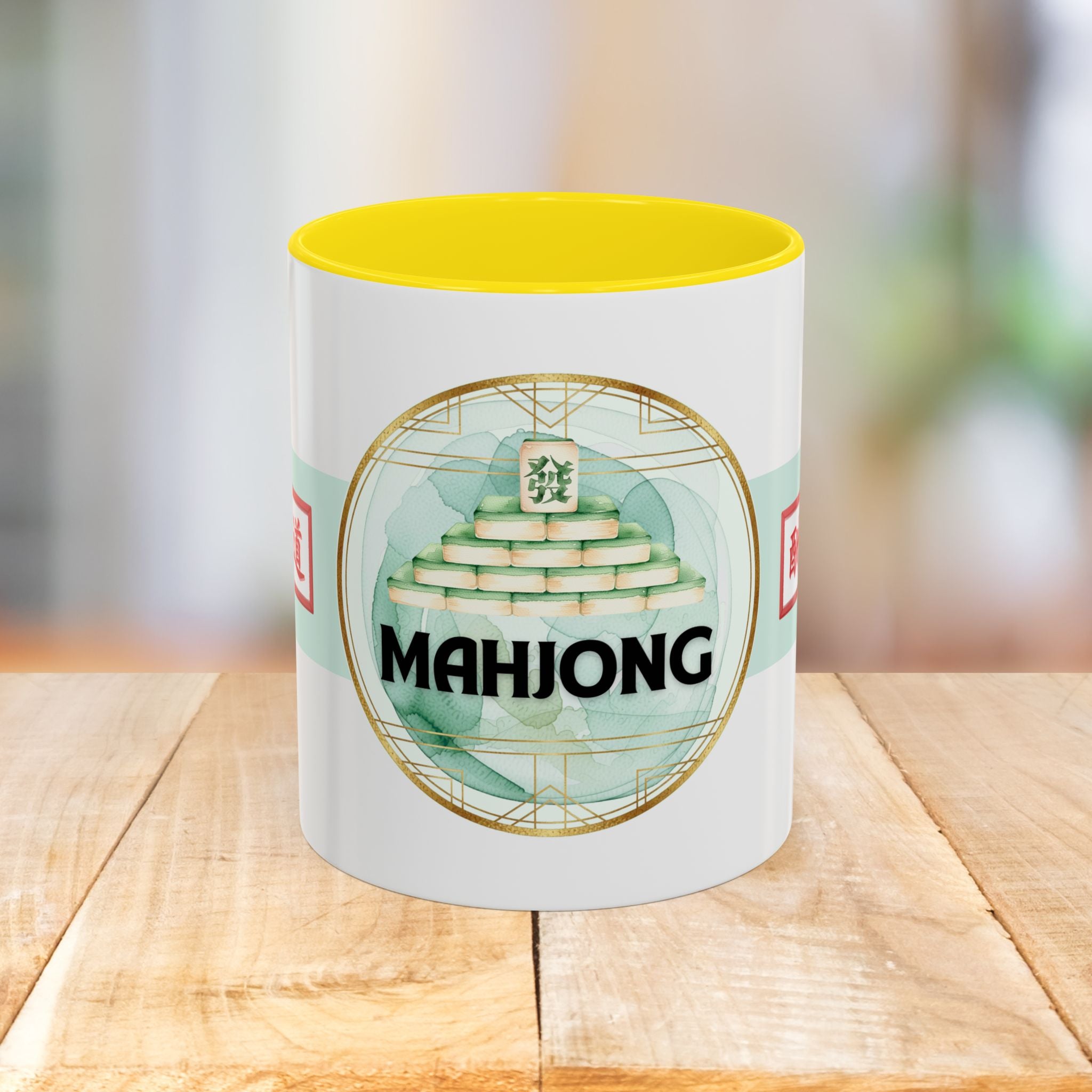 Mahjong Accent Coffee Mug – Ceramic Game Night Mug with Mahjong Tile Design (11/15oz)
