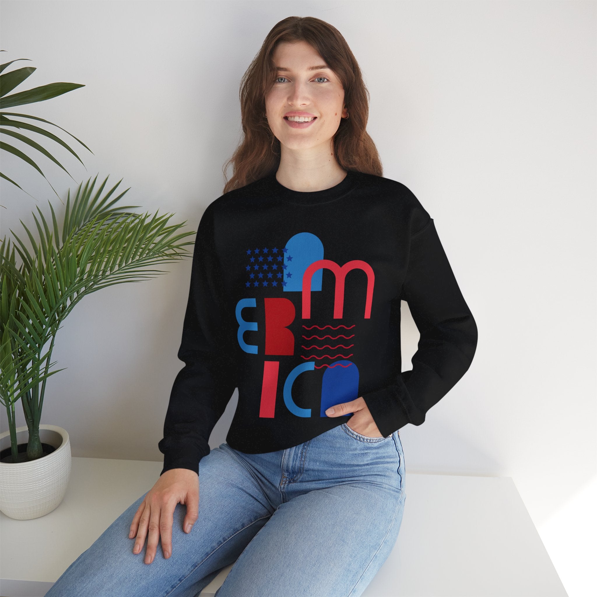 America Graphic Sweatshirt — Modern Red & Blue Design