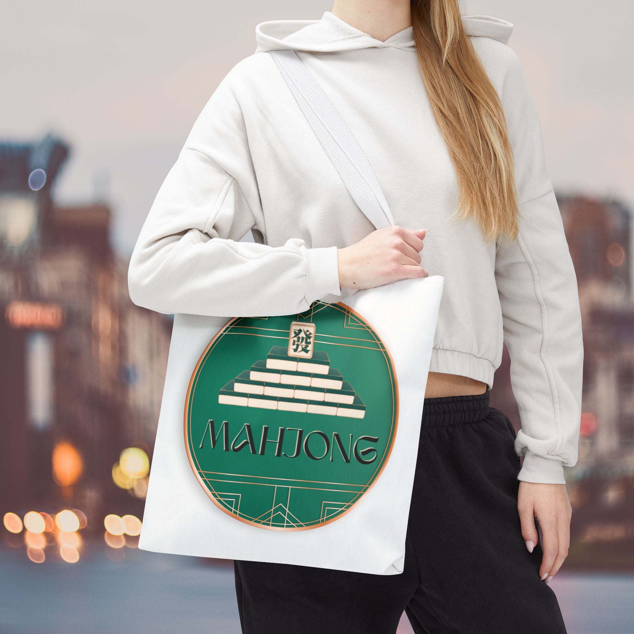 Mahjong Tote Bag — Vintage Green Mahjong Tile Design