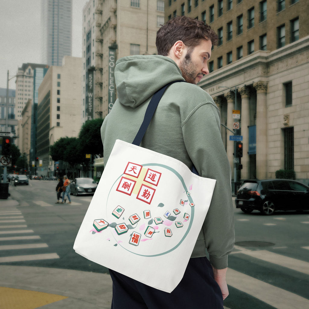Mahjong Tiles Tote Bag — Zen Mahjong Design with Chinese Characters