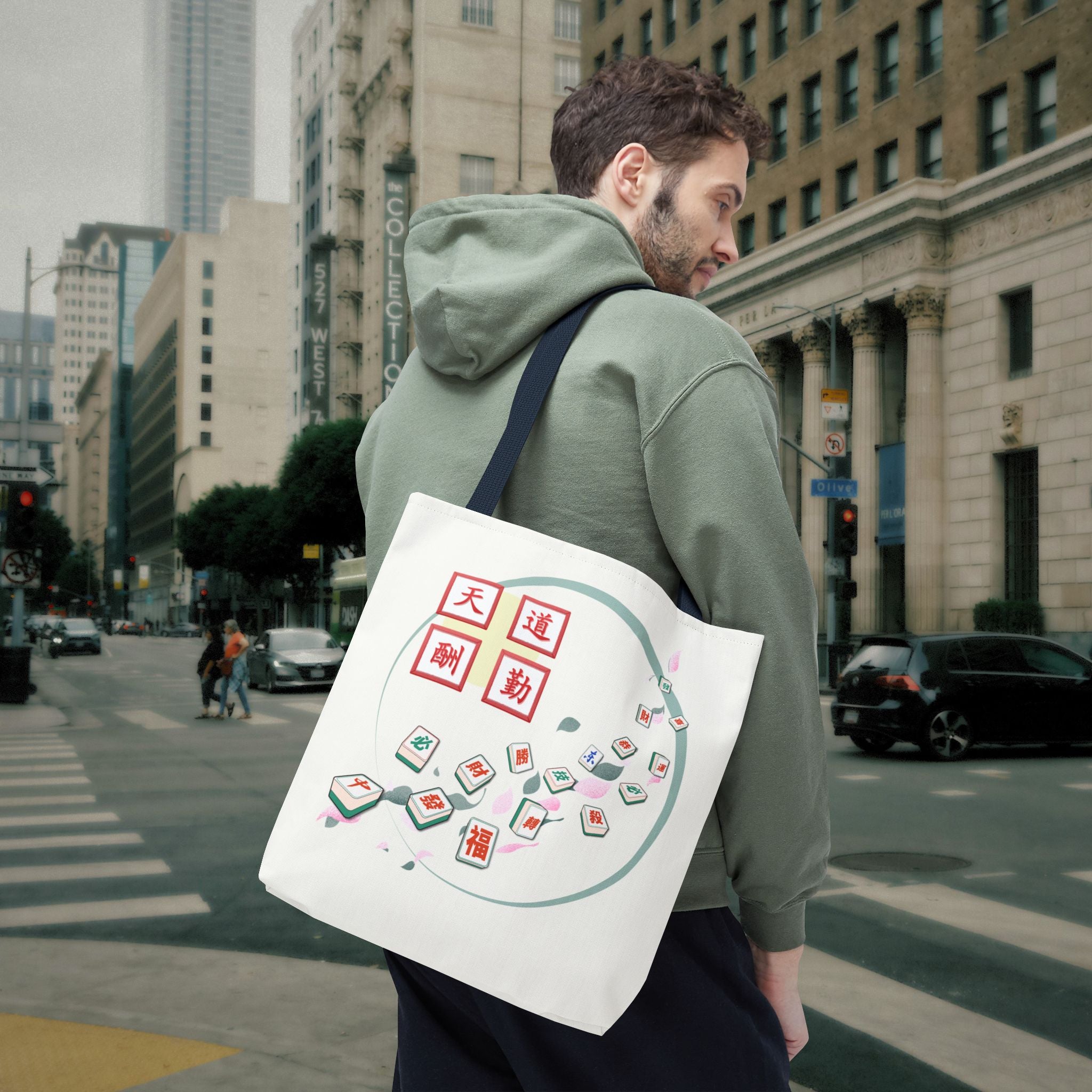 Mahjong Tiles Tote Bag — Zen Mahjong Design with Chinese Characters