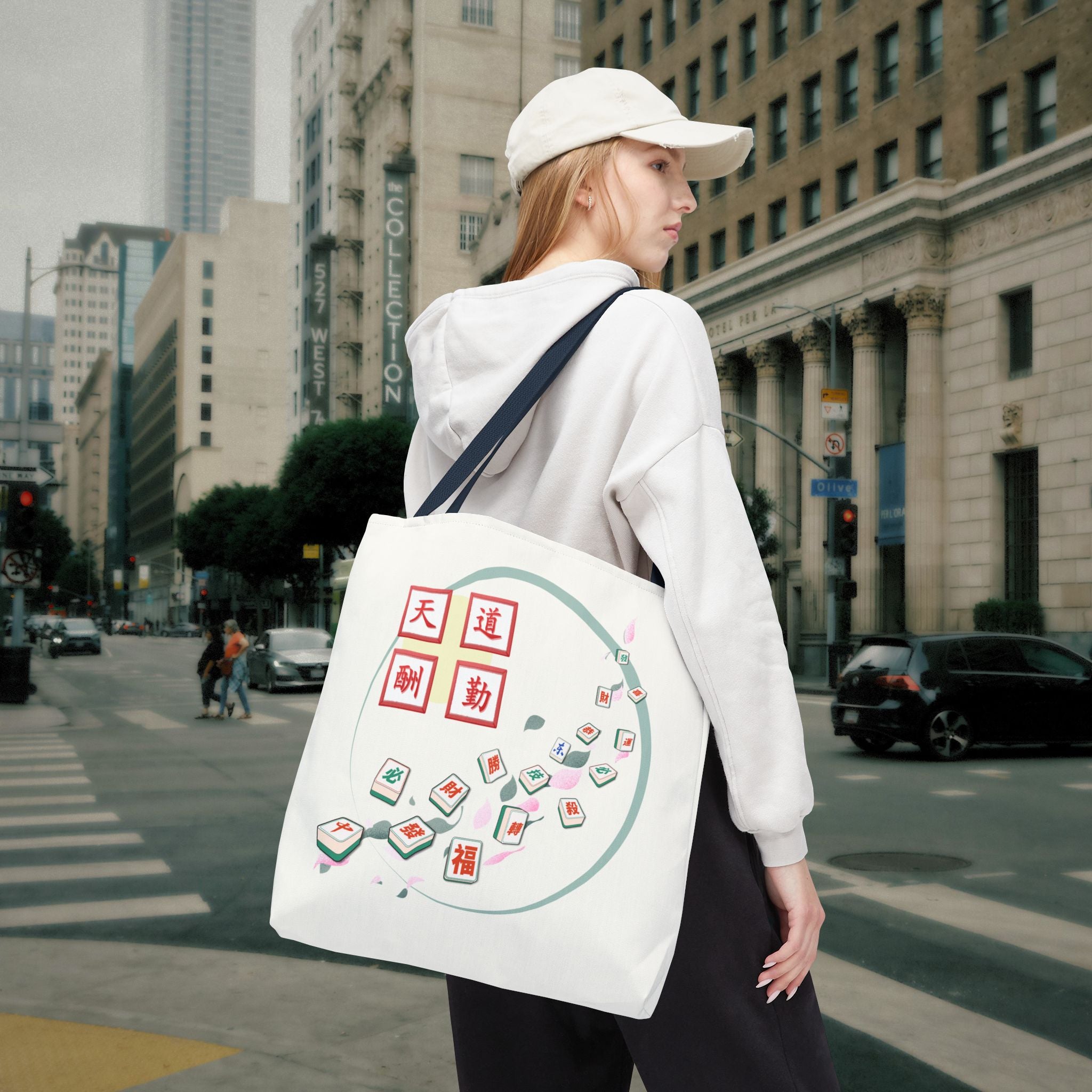 Mahjong Tiles Tote Bag — Zen Mahjong Design with Chinese Characters