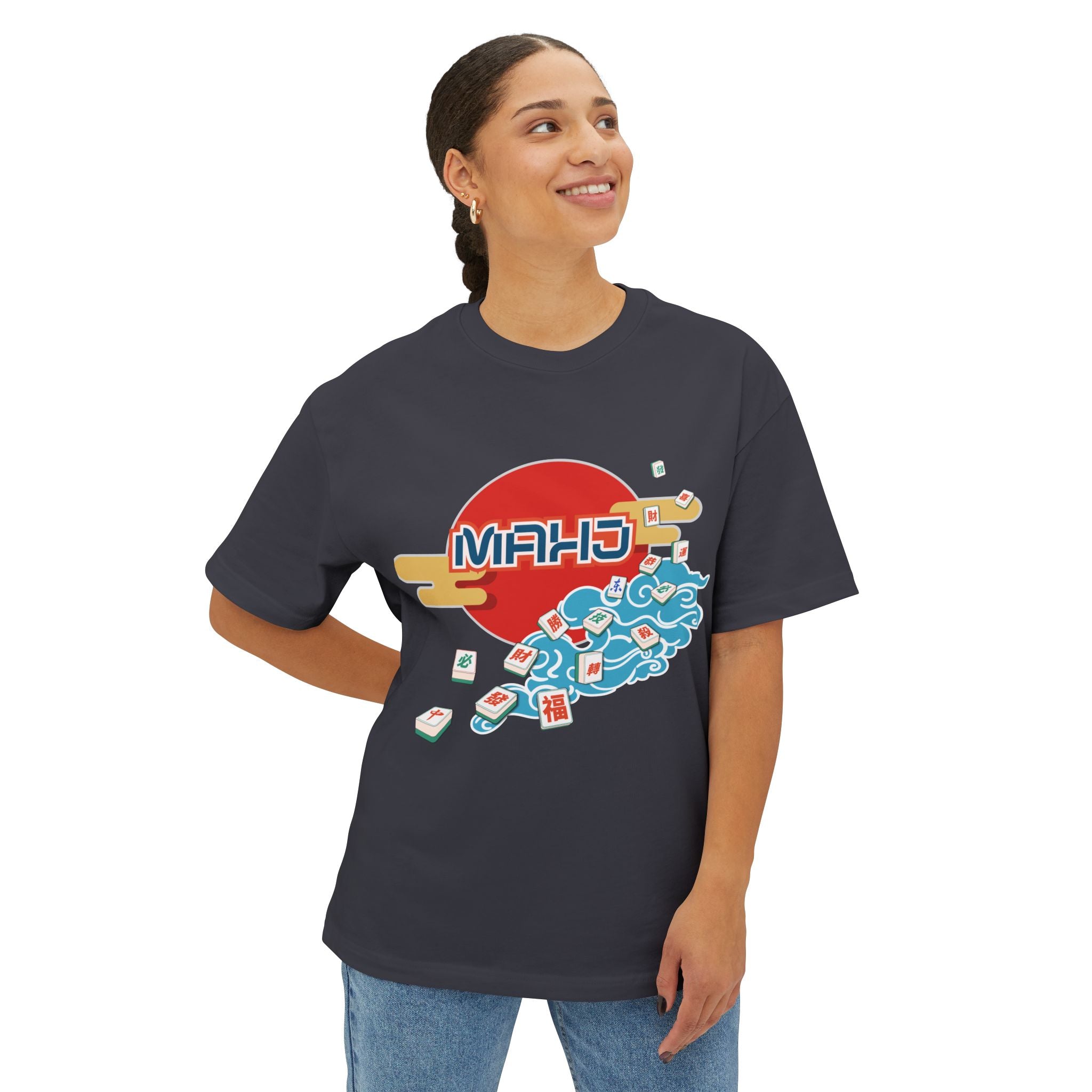 Mahjong Wave Tee with Front Graphic — Japanese-Inspired Mahjong Graphic T-Shirt