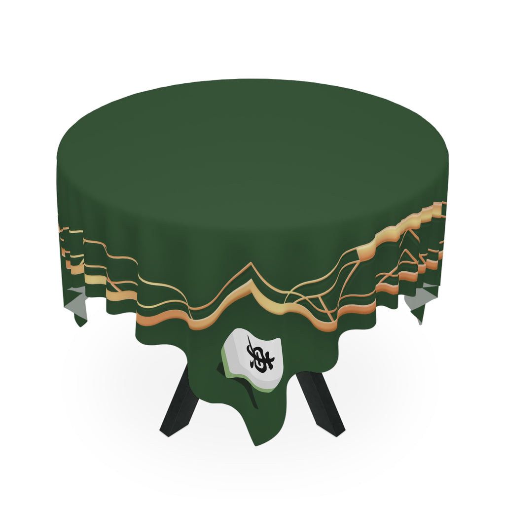 Mahjong Night Tablecloth — Green Asian-Inspired Game Table Cover
