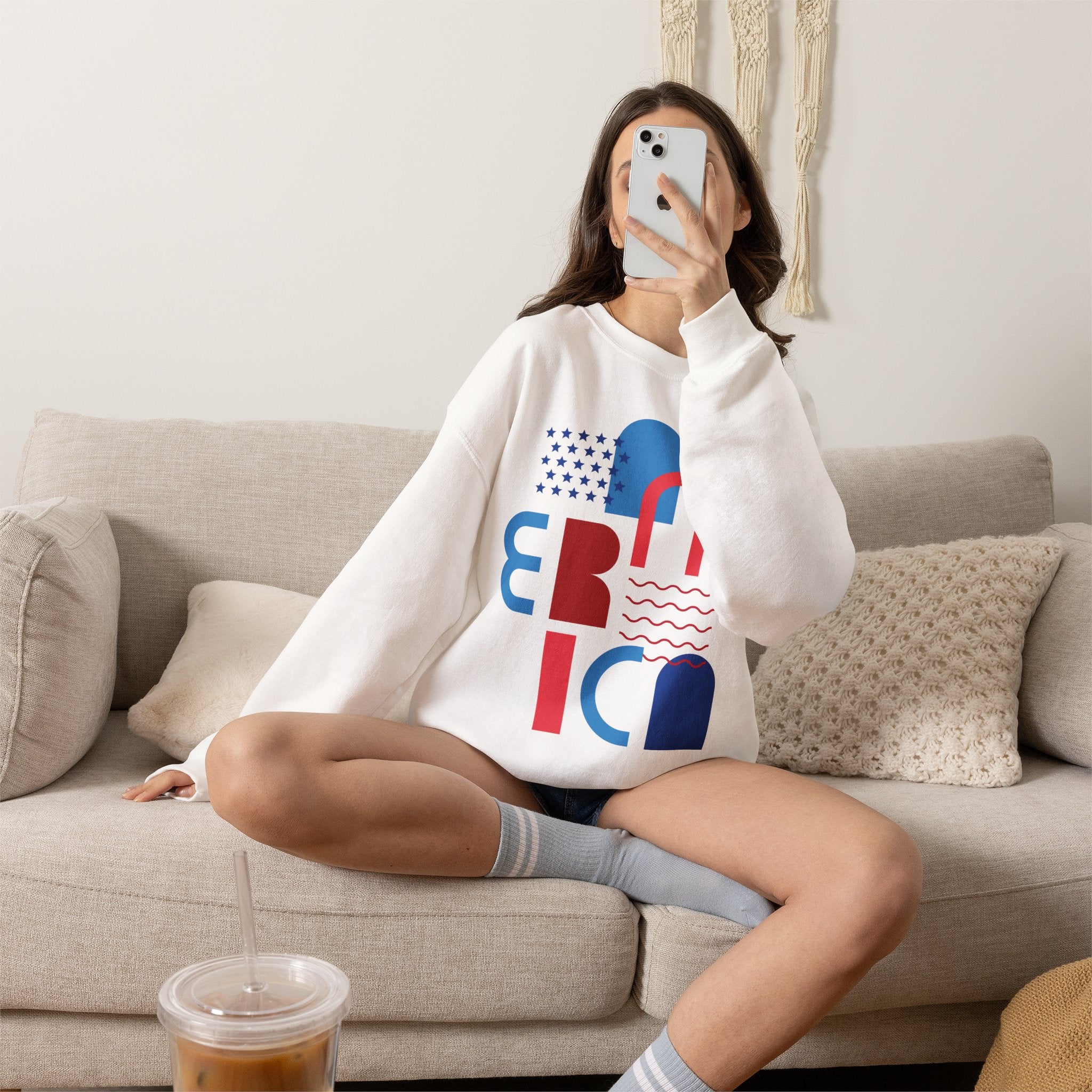 America Graphic Sweatshirt — Modern Red & Blue Design