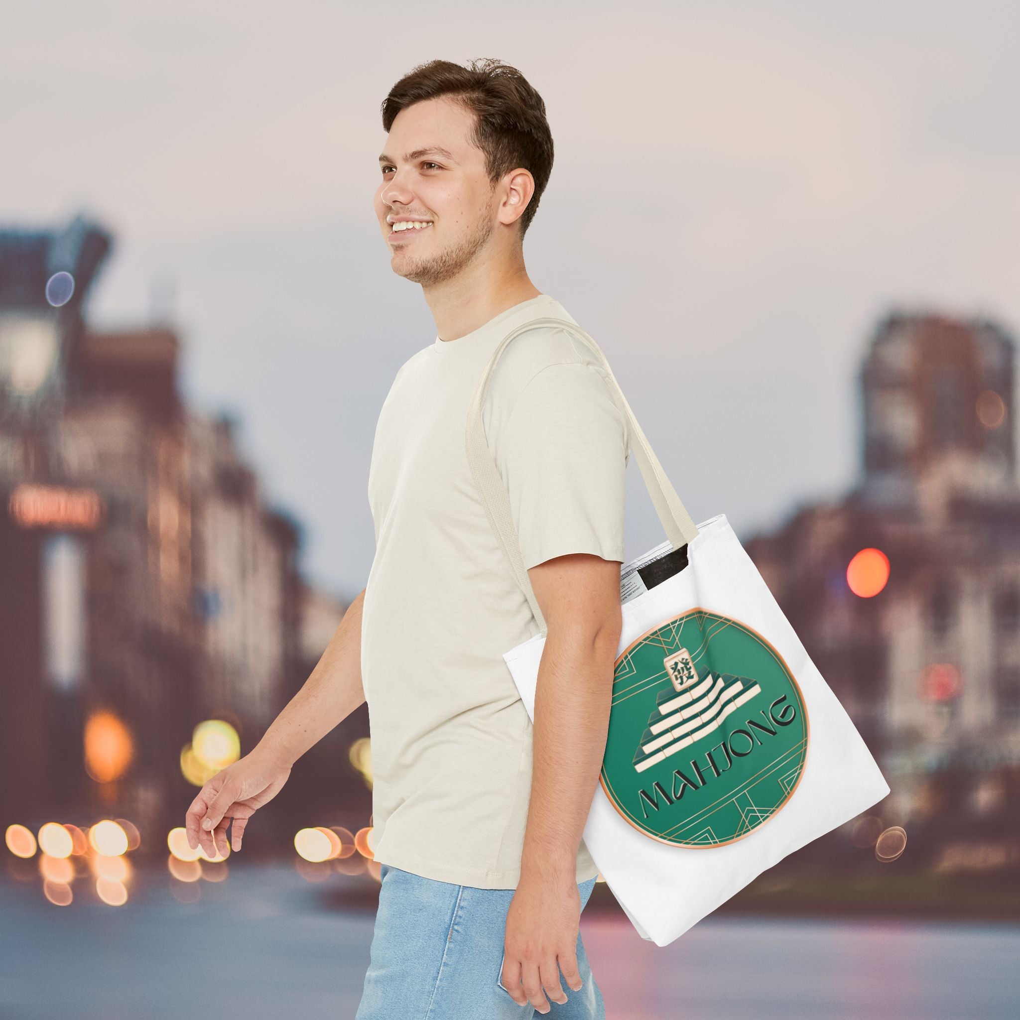 Mahjong Tote Bag — Vintage Green Mahjong Tile Design