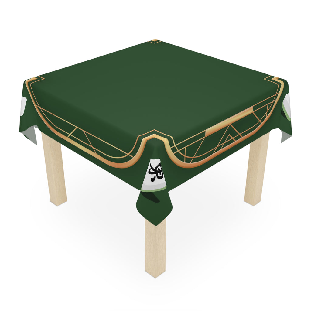 Mahjong Night Tablecloth — Green Asian-Inspired Game Table Cover