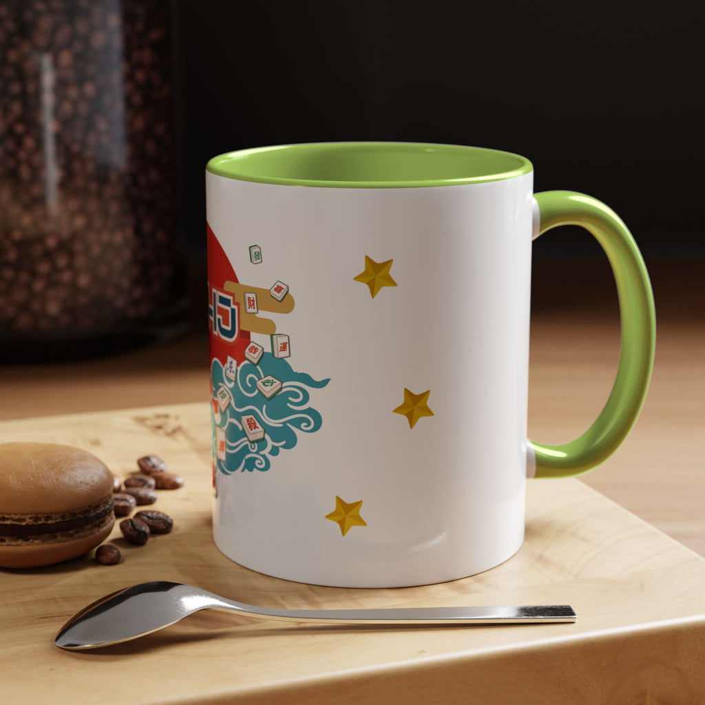 Mahjong Accent Coffee Mug — Retro Sun & Wave Mahjong Tiles Design (11/15oz)