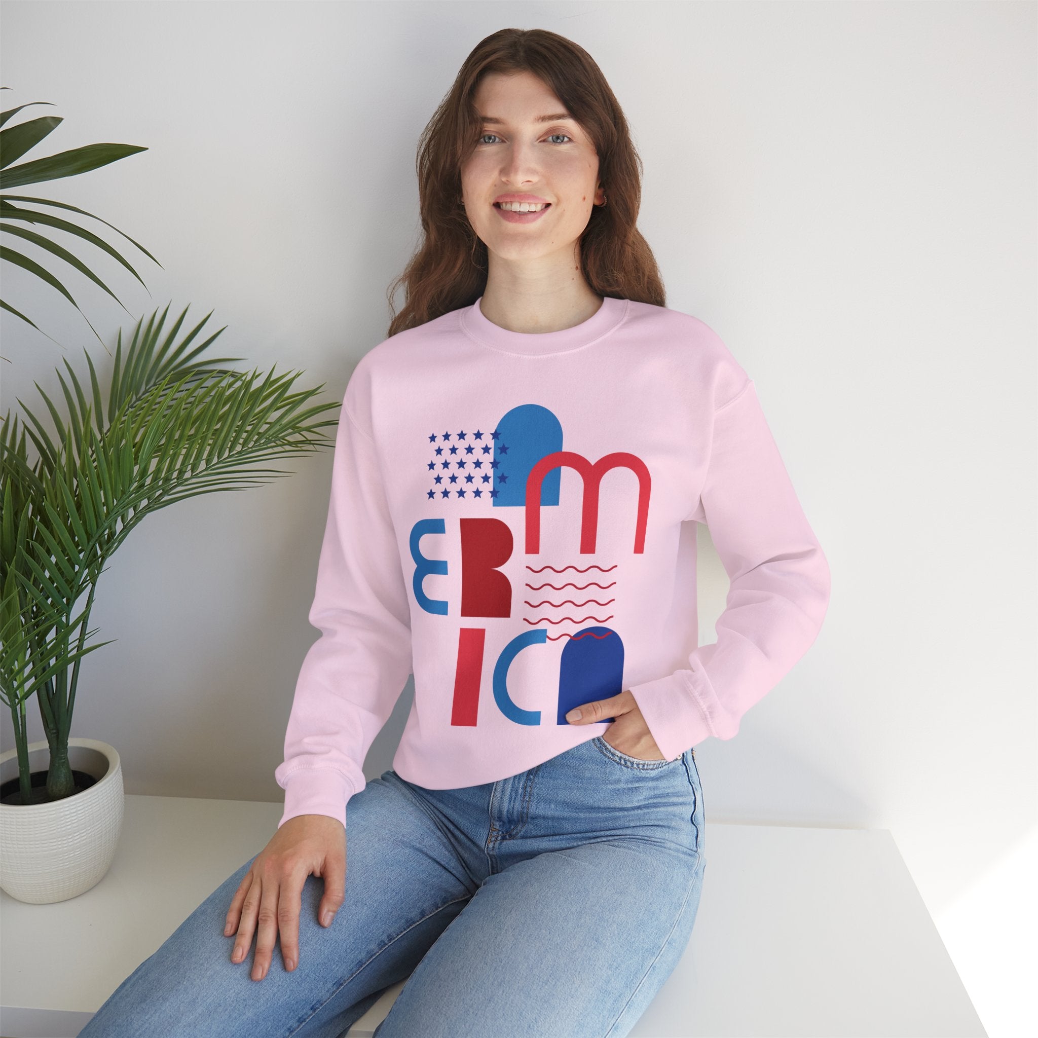 America Graphic Sweatshirt — Modern Red & Blue Design