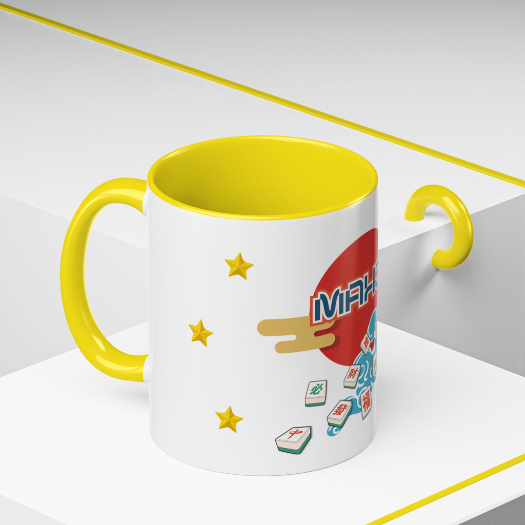 Mahjong Accent Coffee Mug — Retro Sun & Wave Mahjong Tiles Design (11/15oz)