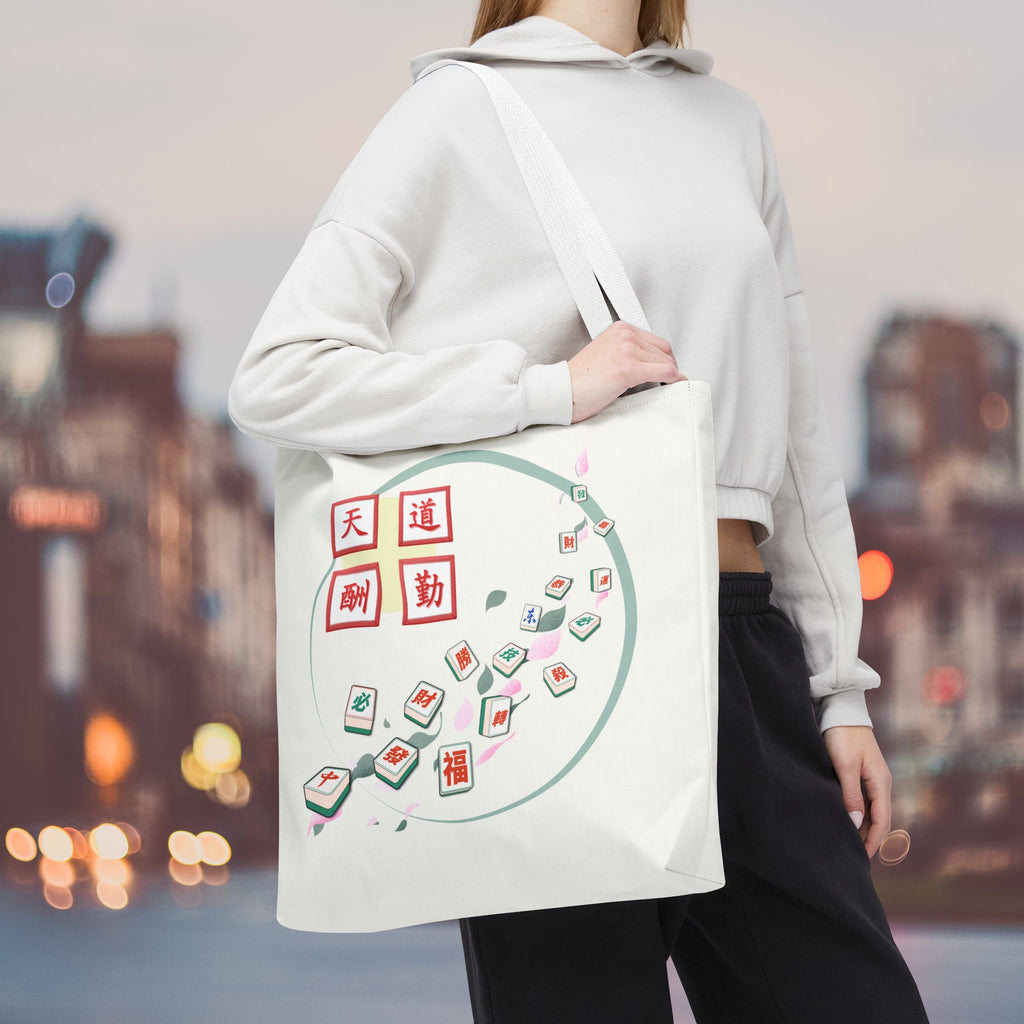 Mahjong Tiles Tote Bag — Zen Mahjong Design with Chinese Characters