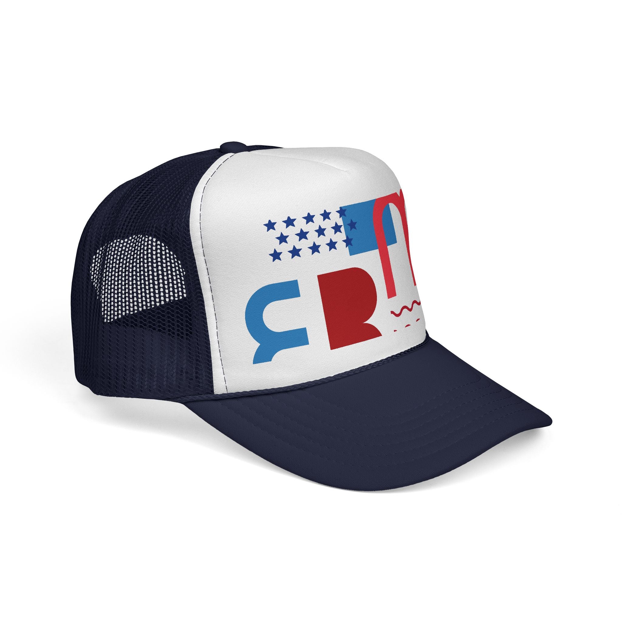 Patriotic Retro USA Trucker Cap — Red, White & Blue Flag Design