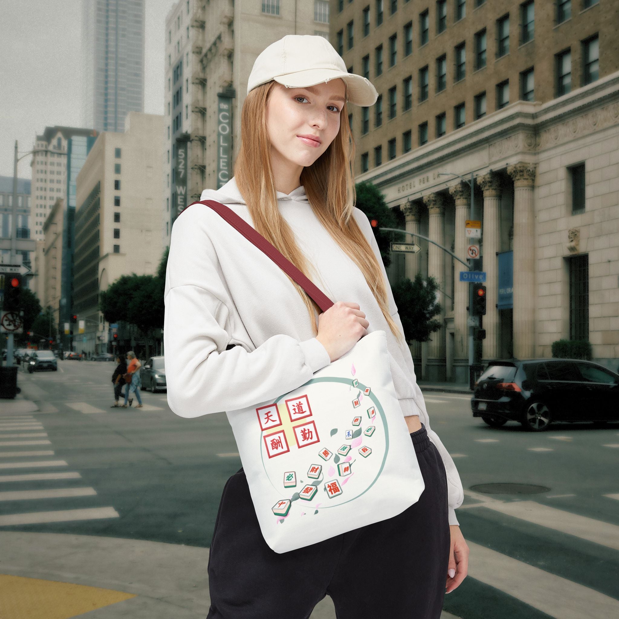 Mahjong Tiles Tote Bag — Zen Mahjong Design with Chinese Characters