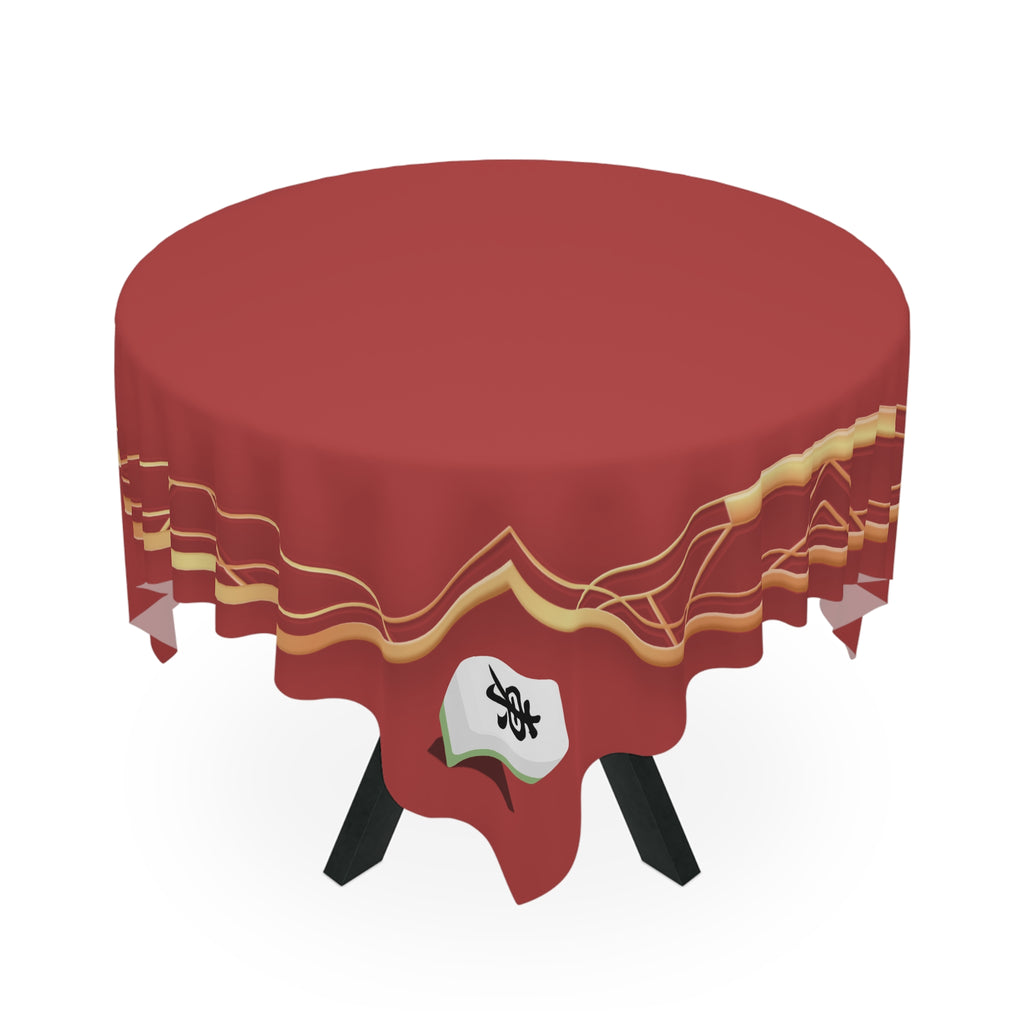Mahjong Red Tablecloth — Elegant Gold-Trimmed Game Table Cover