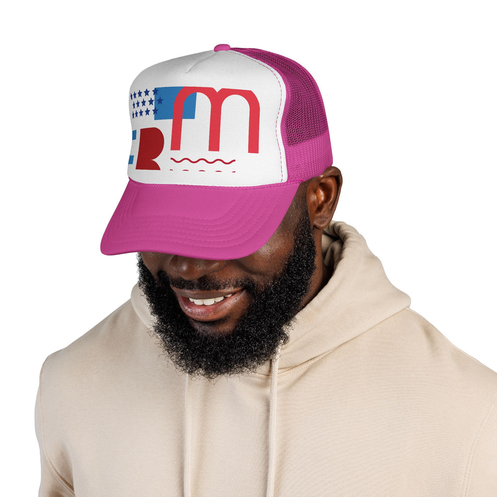 Patriotic Retro USA Trucker Cap — Red, White & Blue Flag Design