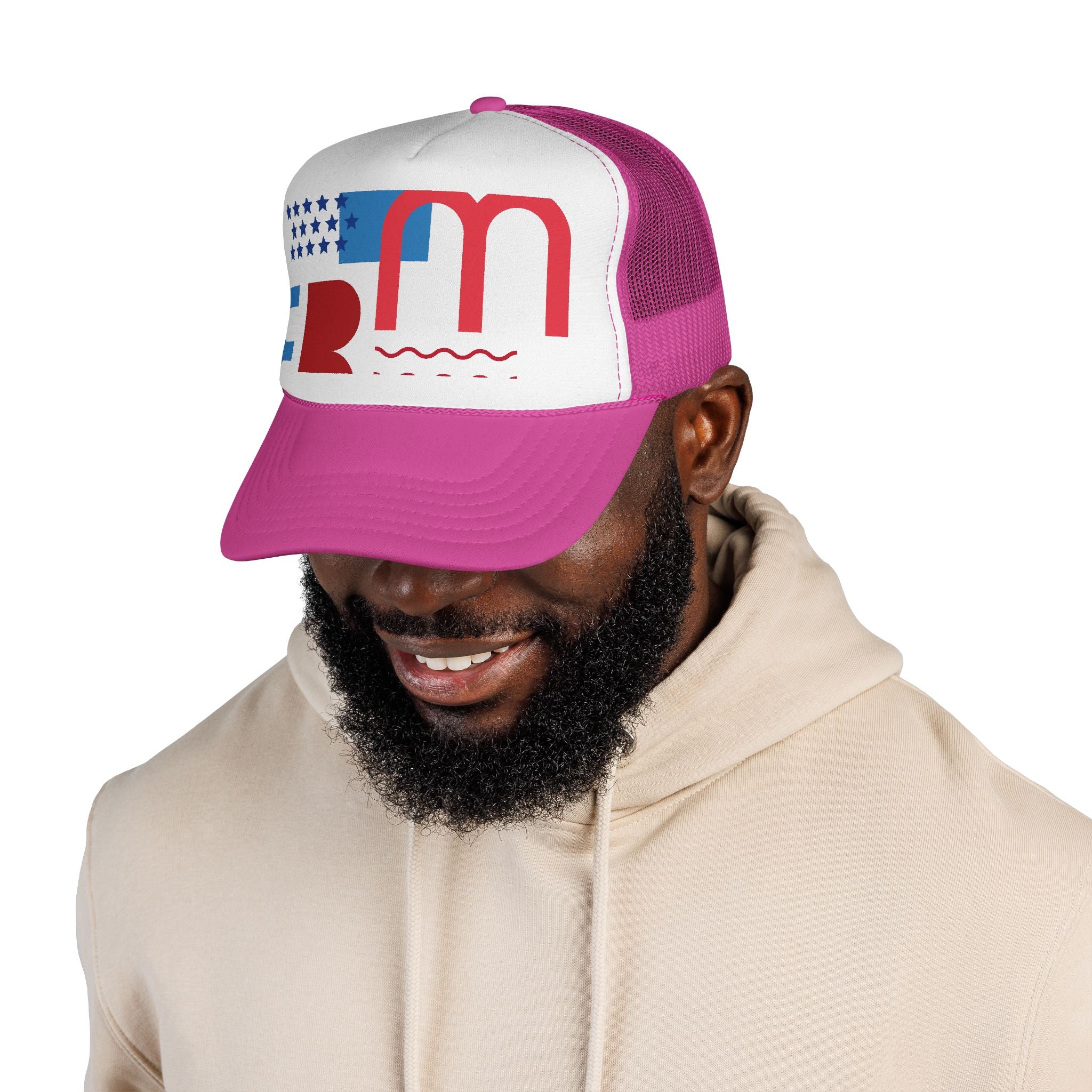 Patriotic Retro USA Trucker Cap — Red, White & Blue Flag Design