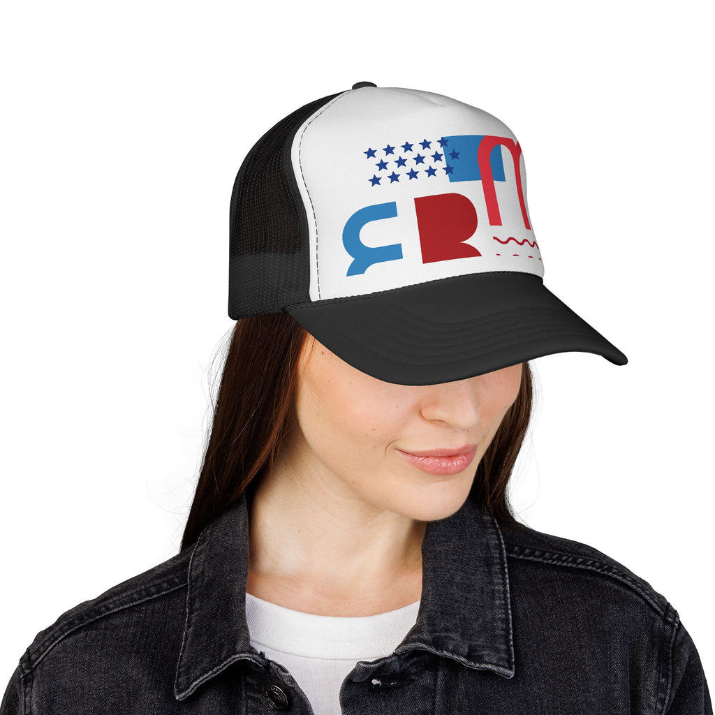 Patriotic Retro USA Trucker Cap — Red, White & Blue Flag Design