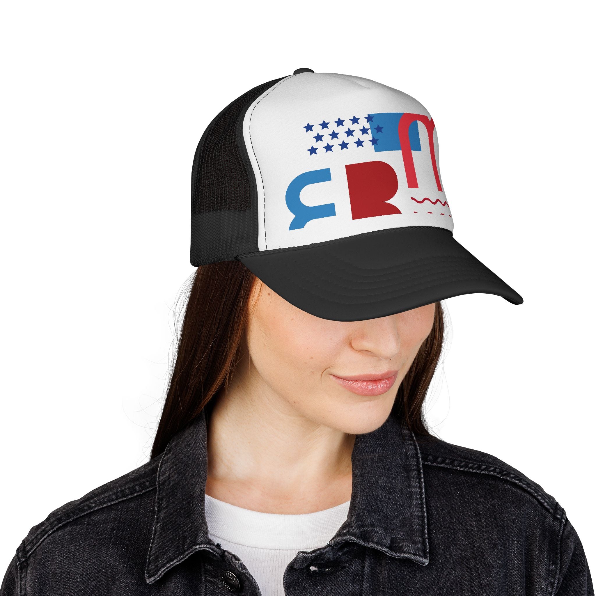 Patriotic Retro USA Trucker Cap — Red, White & Blue Flag Design