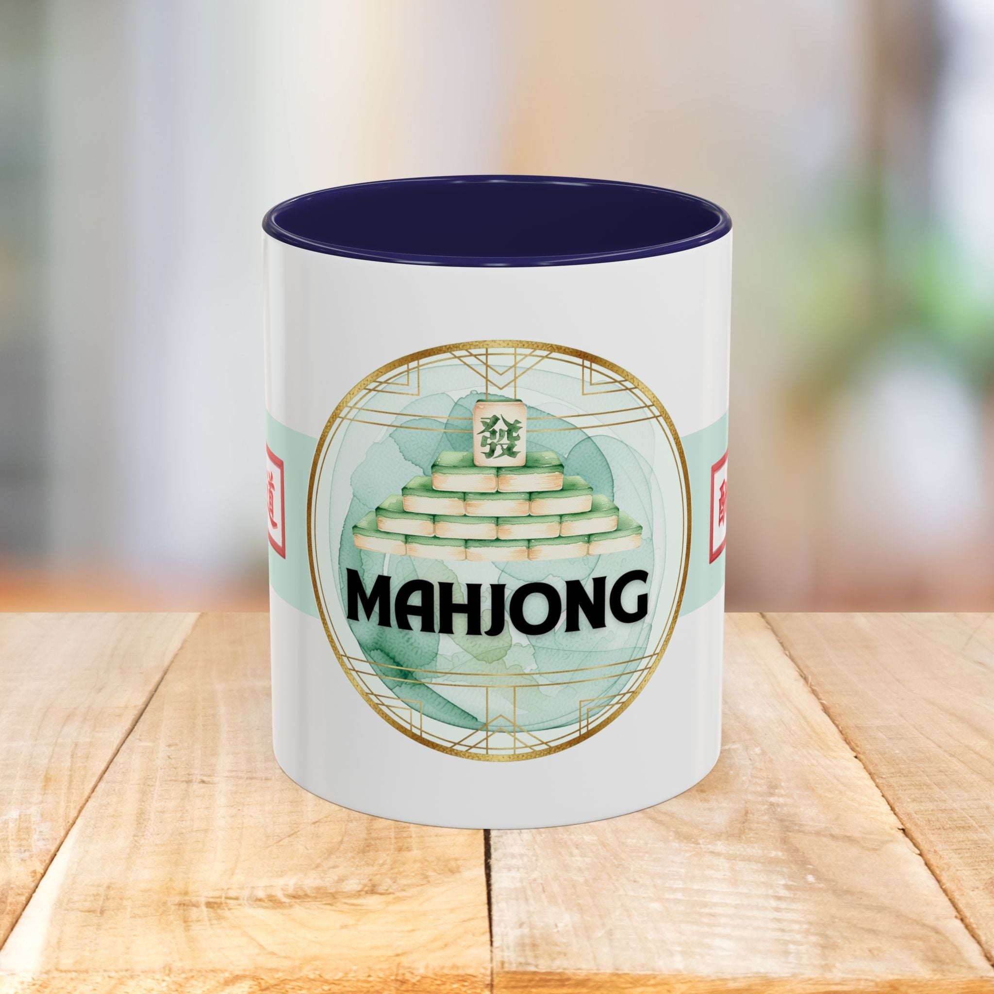 Mahjong Accent Coffee Mug – Ceramic Game Night Mug with Mahjong Tile Design (11/15oz)