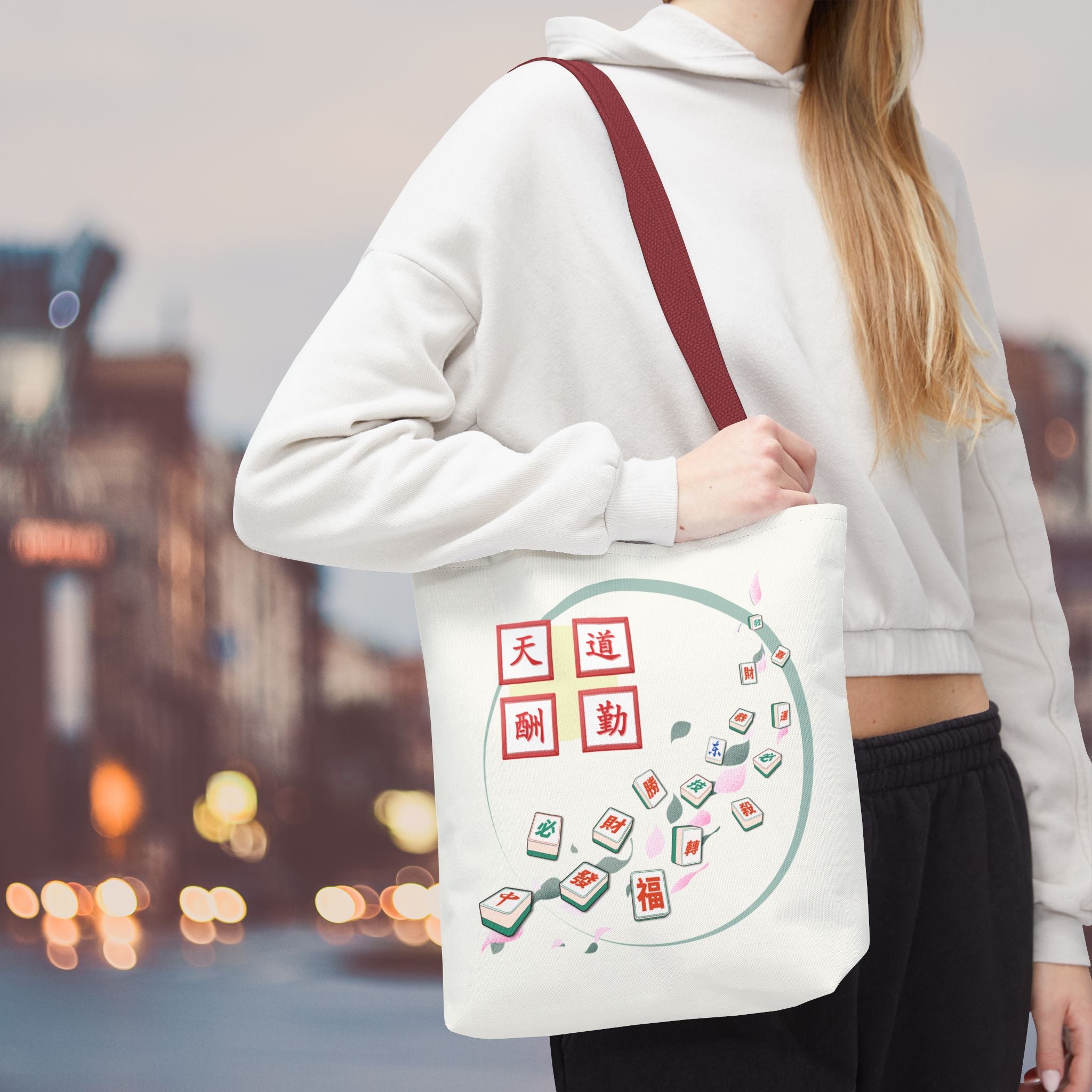 Mahjong Tiles Tote Bag — Zen Mahjong Design with Chinese Characters