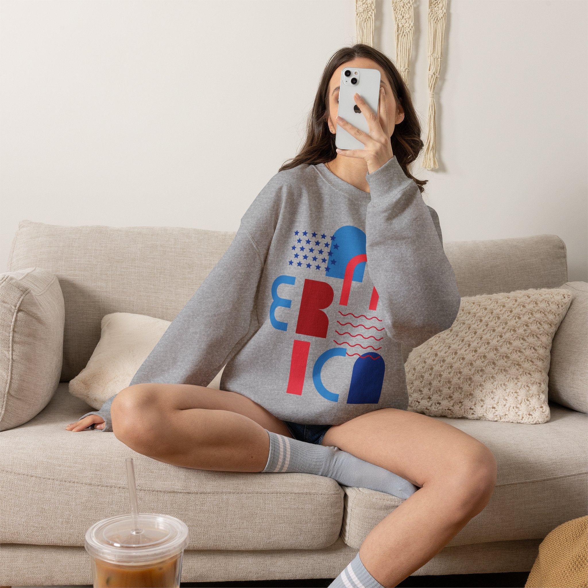 America Graphic Sweatshirt — Modern Red & Blue Design