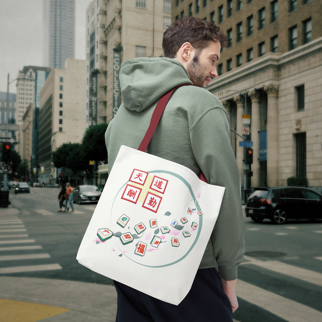 Mahjong Tiles Tote Bag — Zen Mahjong Design with Chinese Characters
