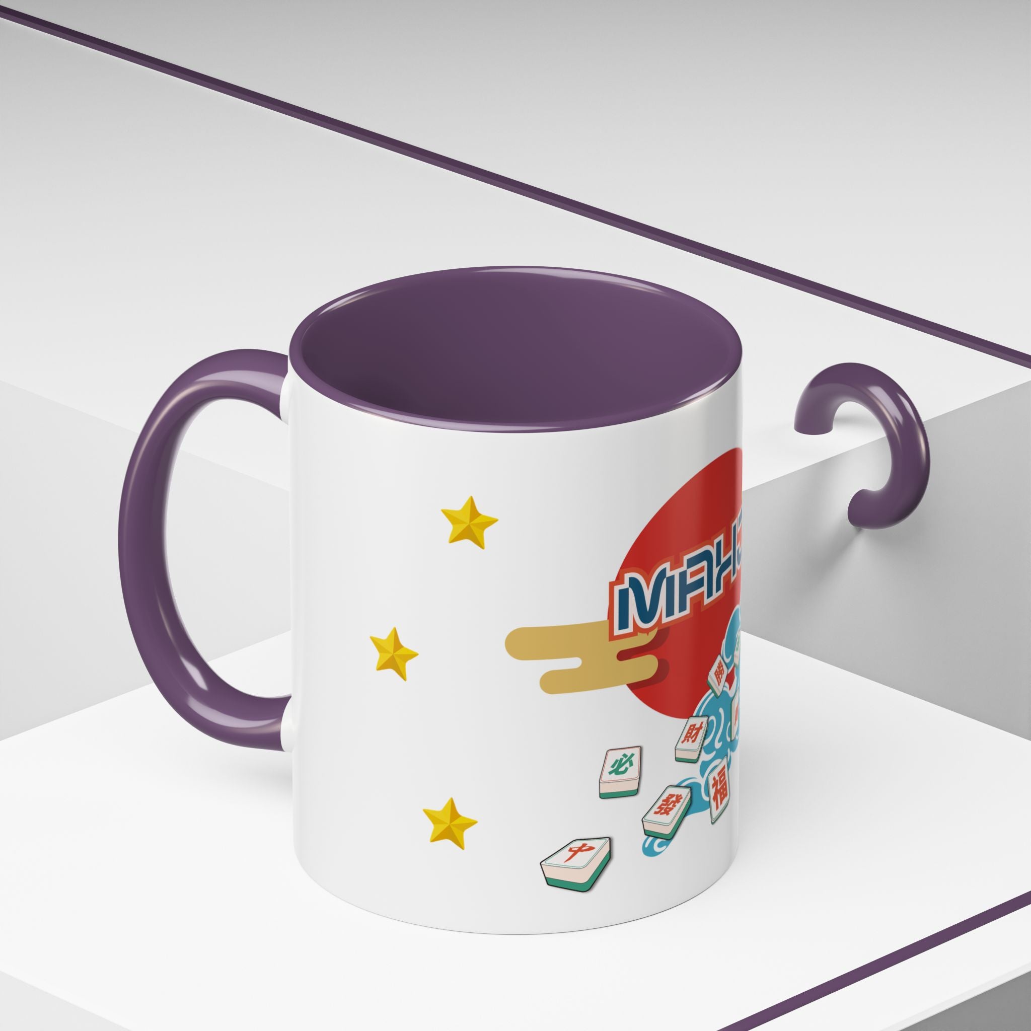 Mahjong Accent Coffee Mug — Retro Sun & Wave Mahjong Tiles Design (11/15oz)