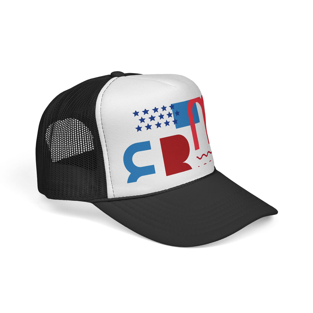 Patriotic Retro USA Trucker Cap — Red, White & Blue Flag Design