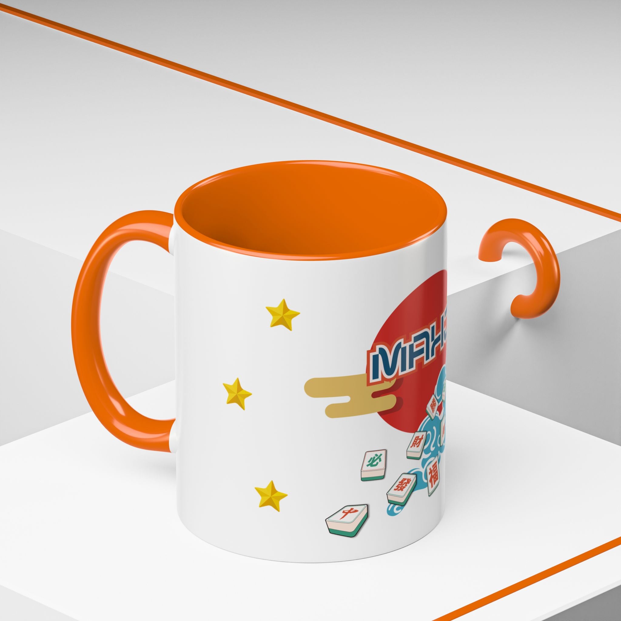 Mahjong Accent Coffee Mug — Retro Sun & Wave Mahjong Tiles Design (11/15oz)