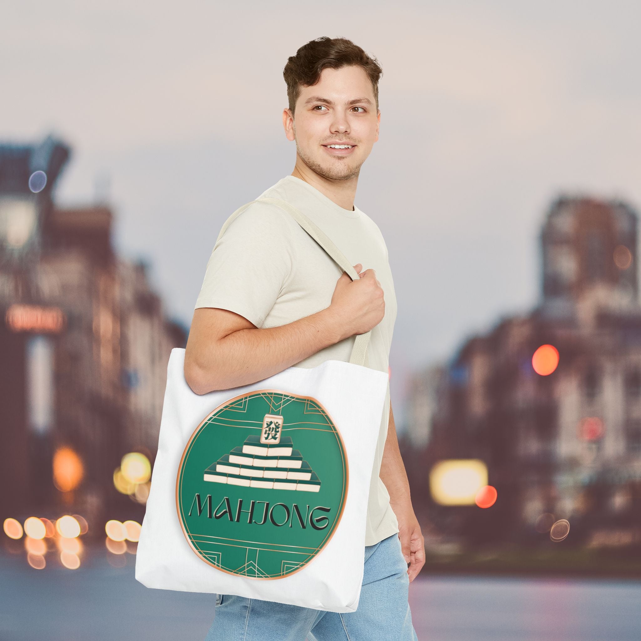 Mahjong Tote Bag — Vintage Green Mahjong Tile Design