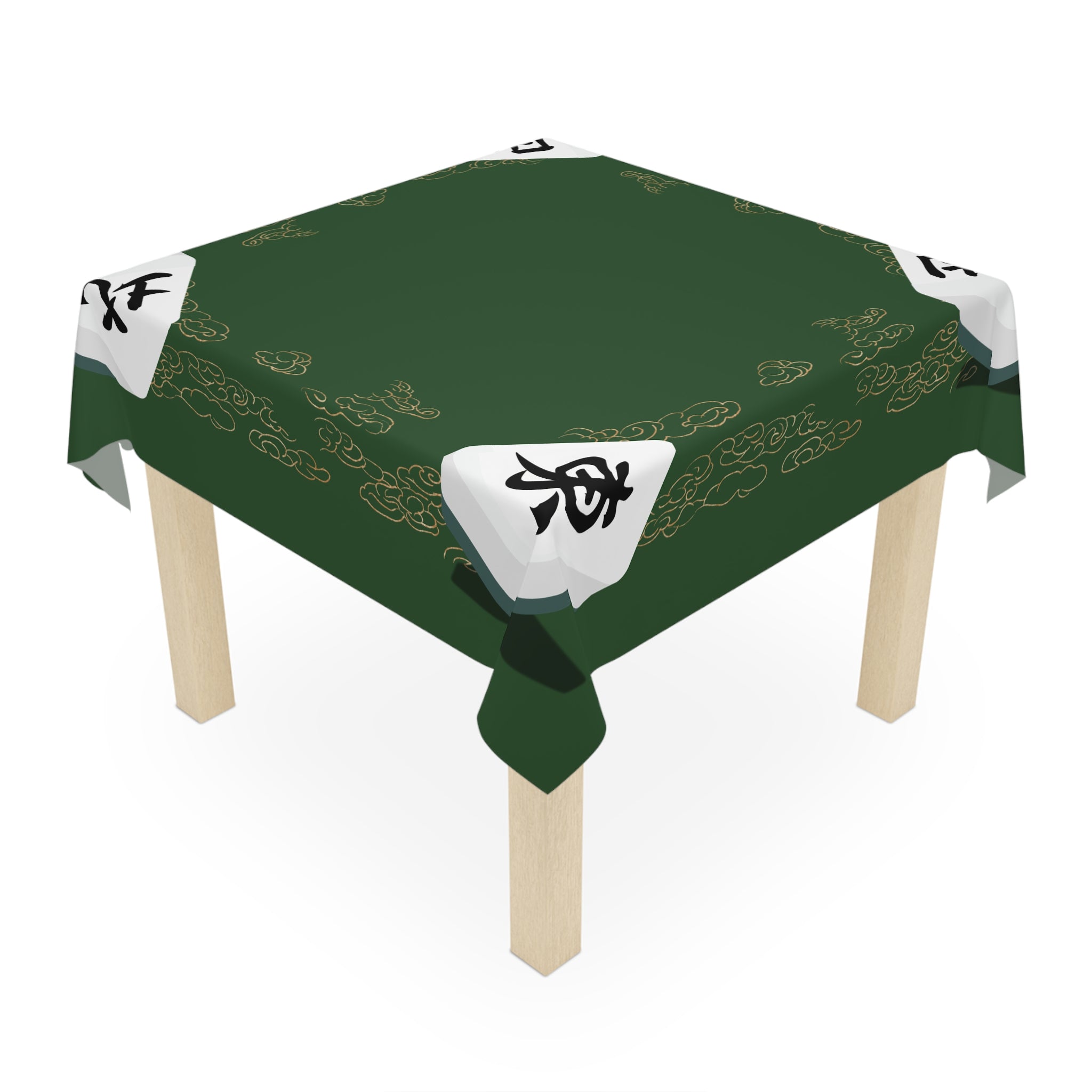 Mahjong Tile Tablecloth – Green Chinese Mahjong Game Night Table Cover