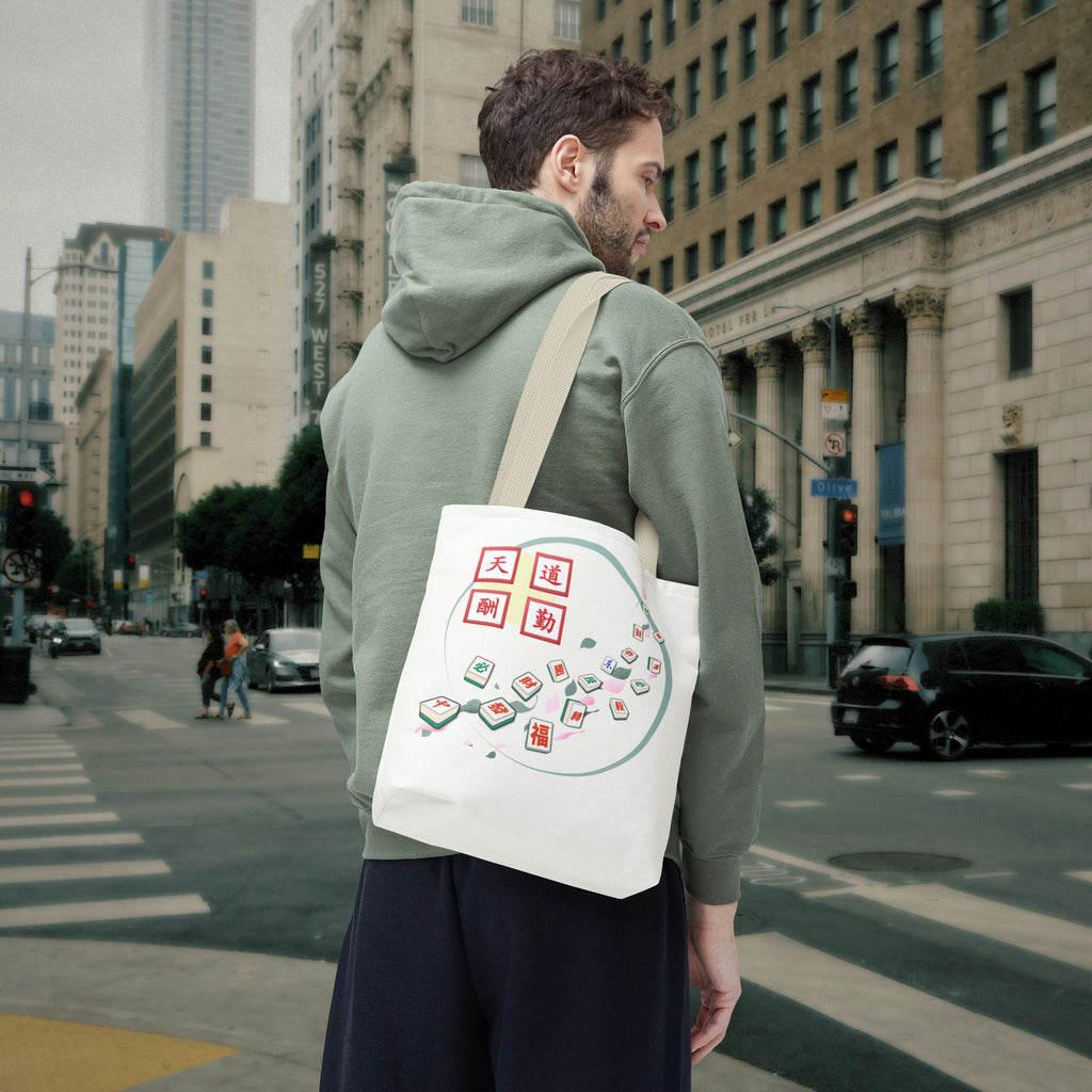 Mahjong Tiles Tote Bag — Zen Mahjong Design with Chinese Characters