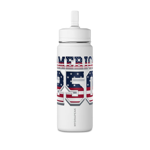America 250 Kids Water Bottle 20oz — Patriotic USA Flag Design