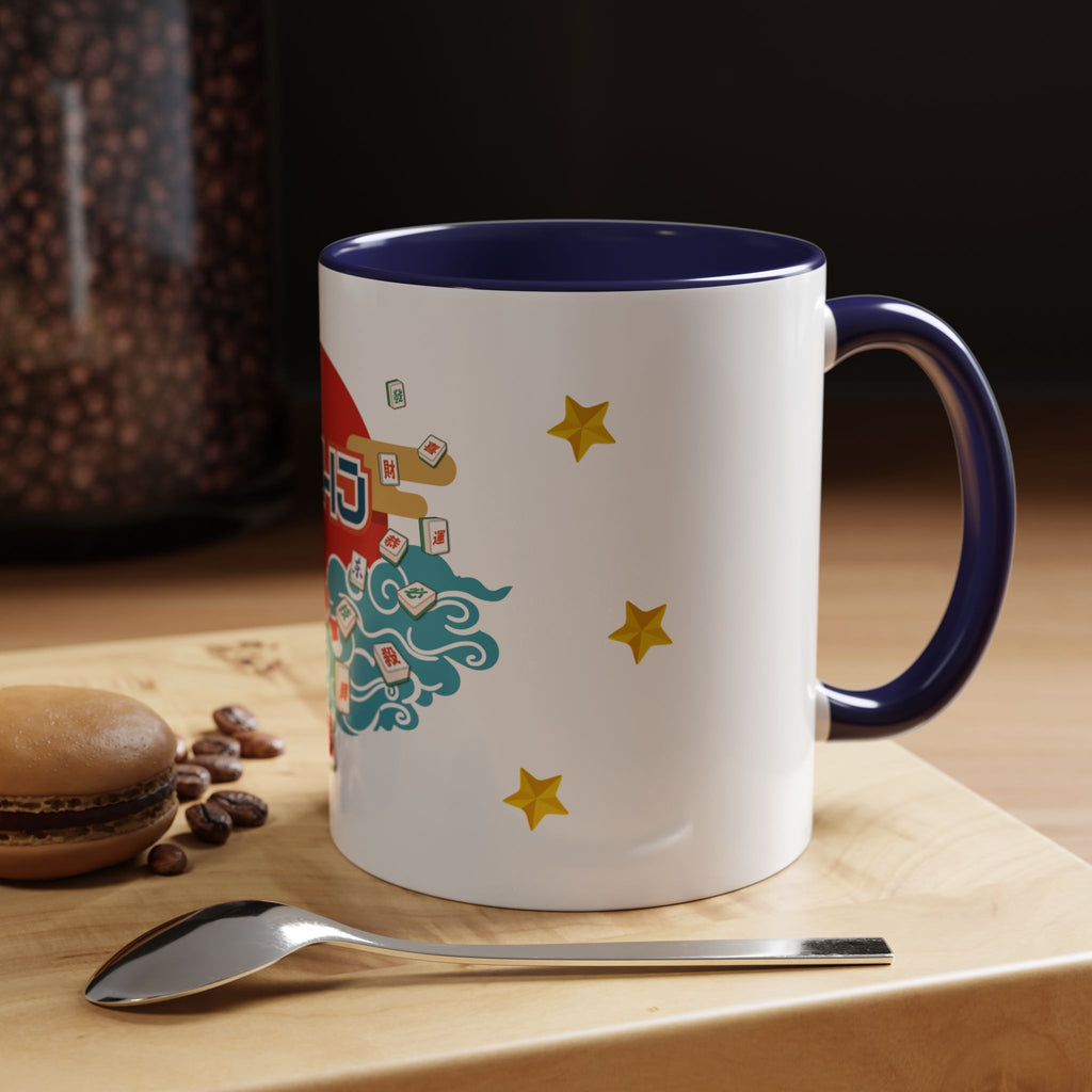 Mahjong Accent Coffee Mug — Retro Sun & Wave Mahjong Tiles Design (11/15oz)