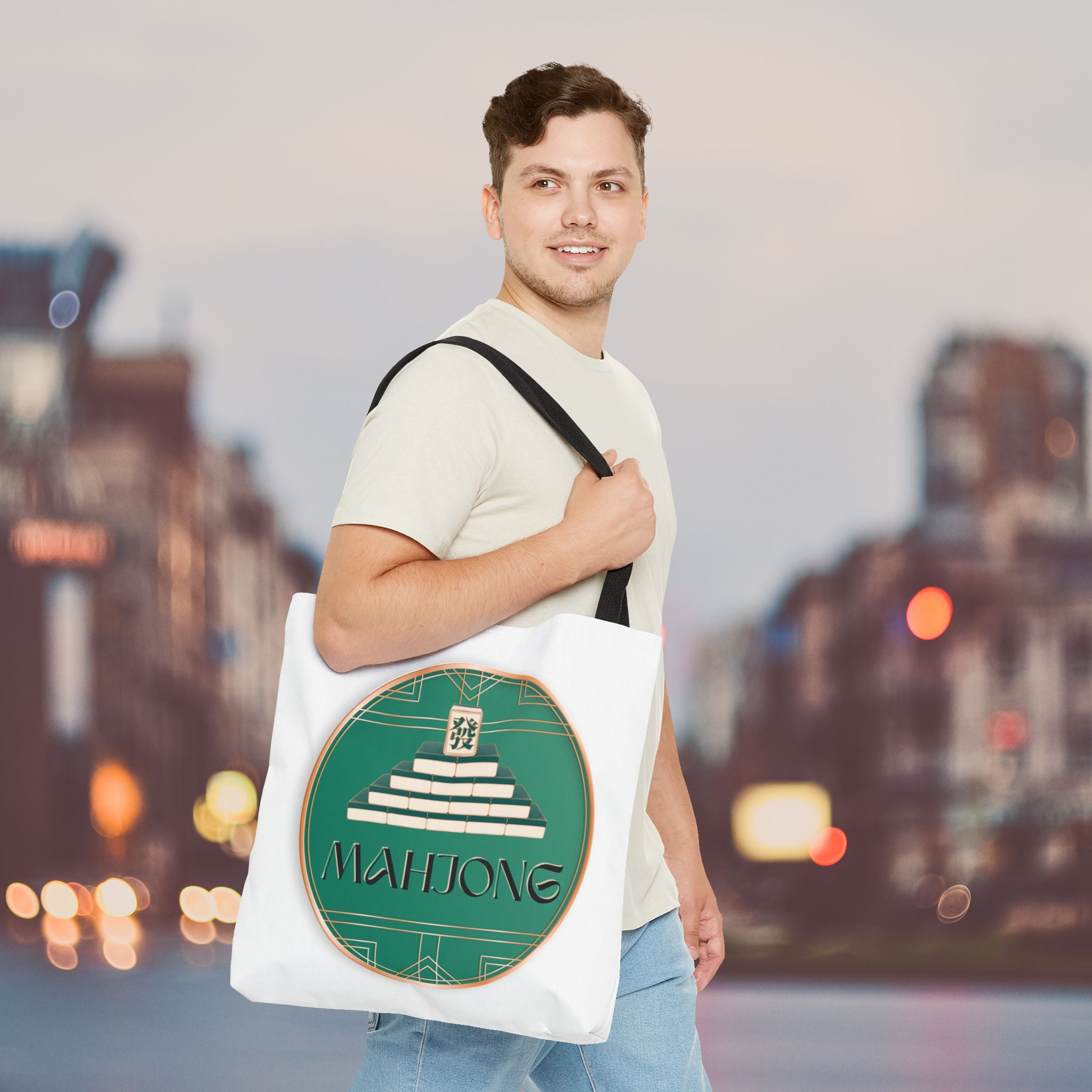 Mahjong Tote Bag — Vintage Green Mahjong Tile Design