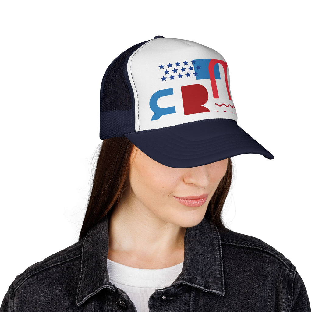 Patriotic Retro USA Trucker Cap — Red, White & Blue Flag Design