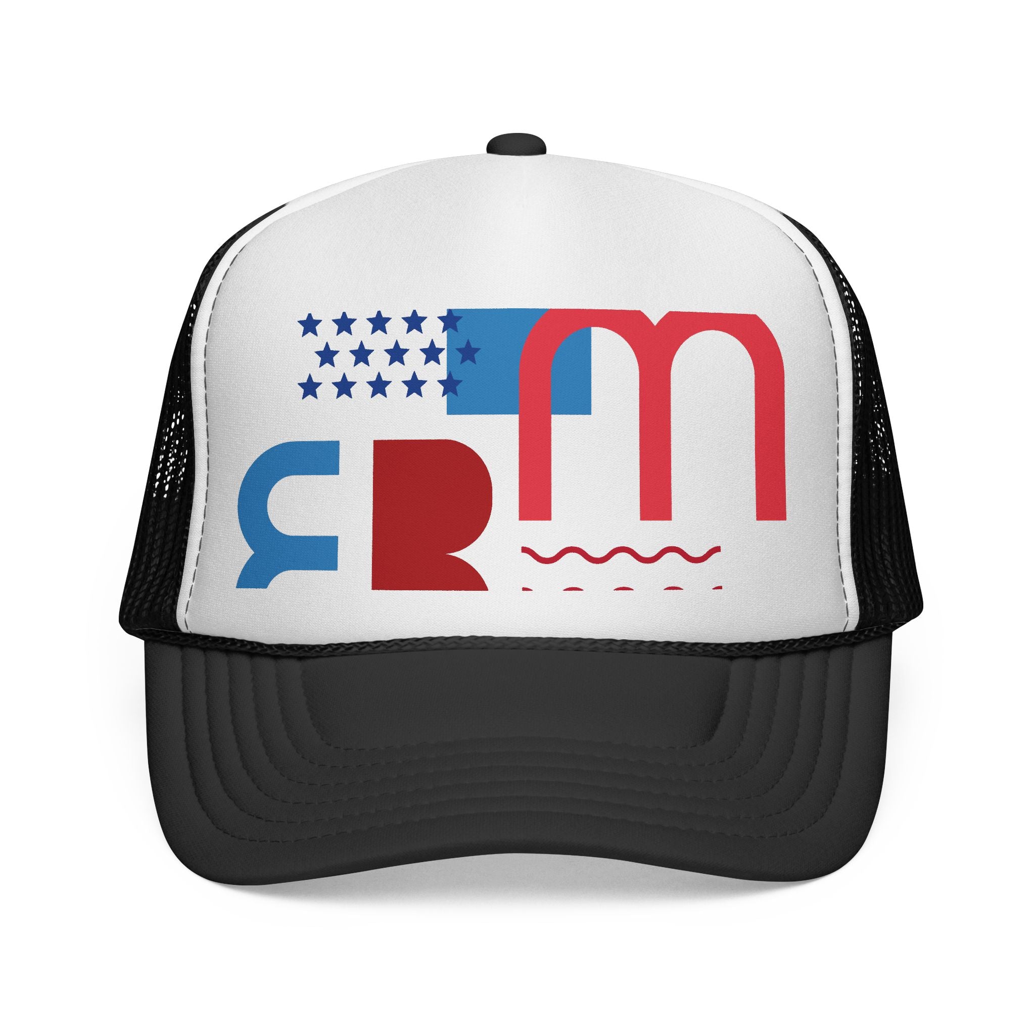 Patriotic Retro USA Trucker Cap — Red, White & Blue Flag Design