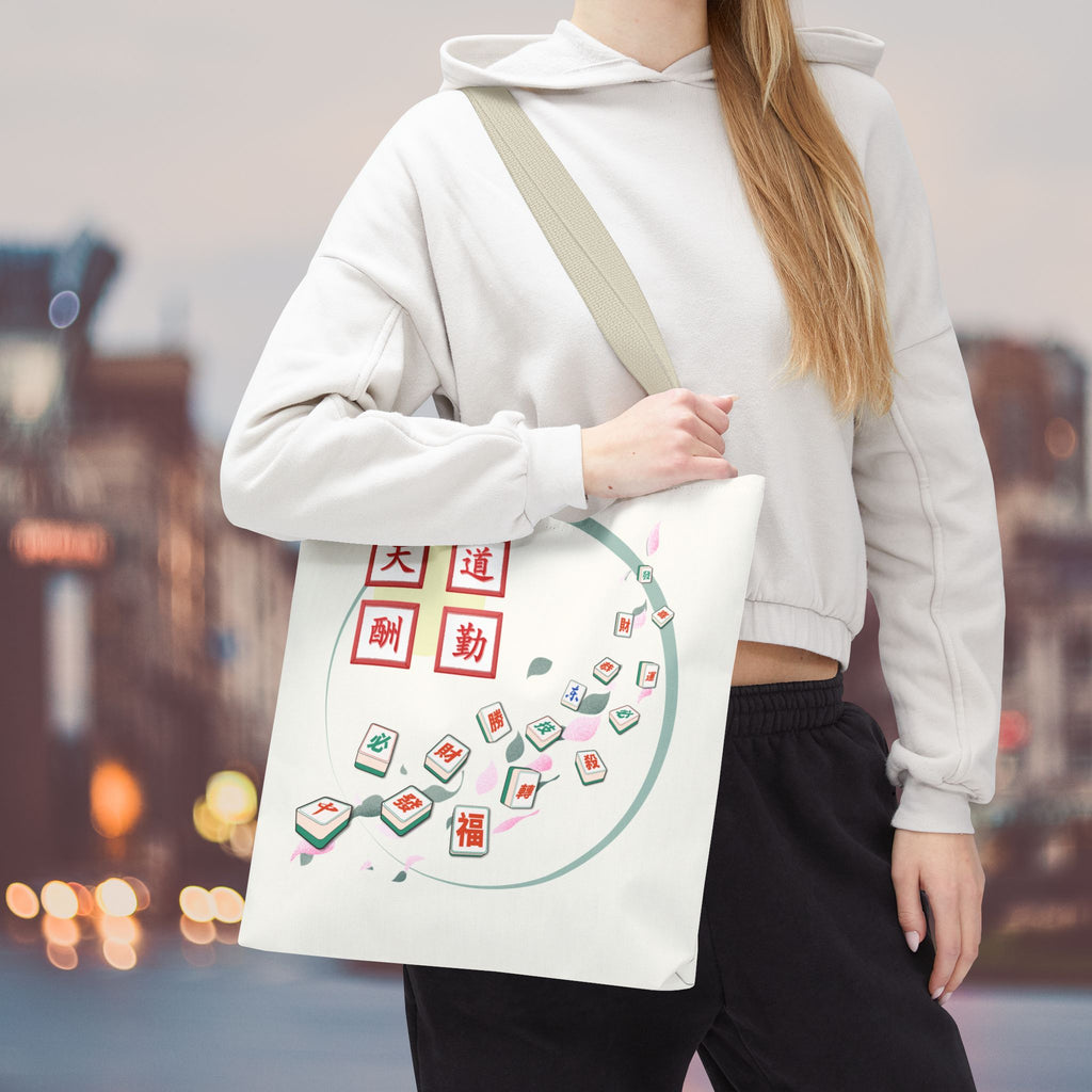 Mahjong Tiles Tote Bag — Zen Mahjong Design with Chinese Characters