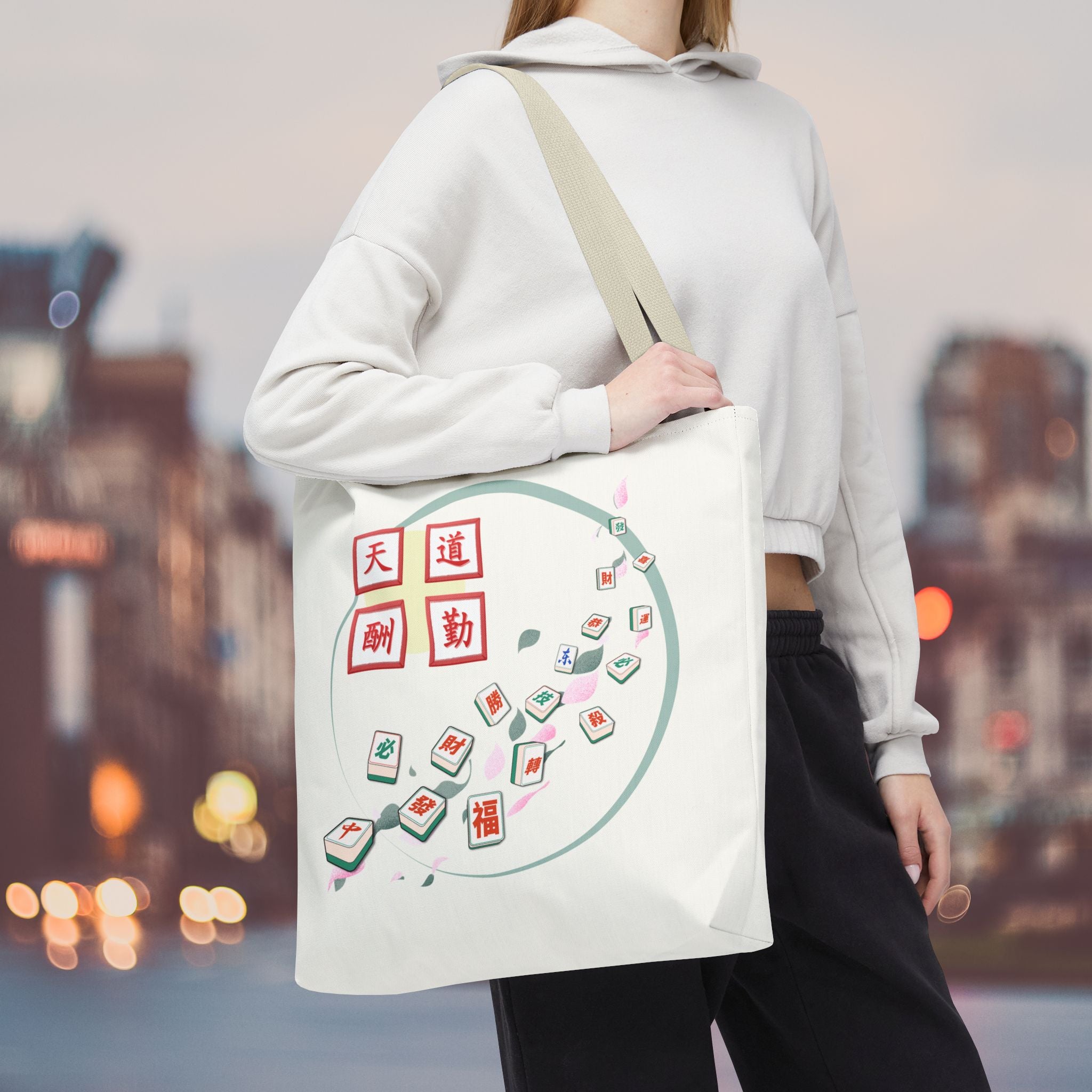 Mahjong Tiles Tote Bag — Zen Mahjong Design with Chinese Characters